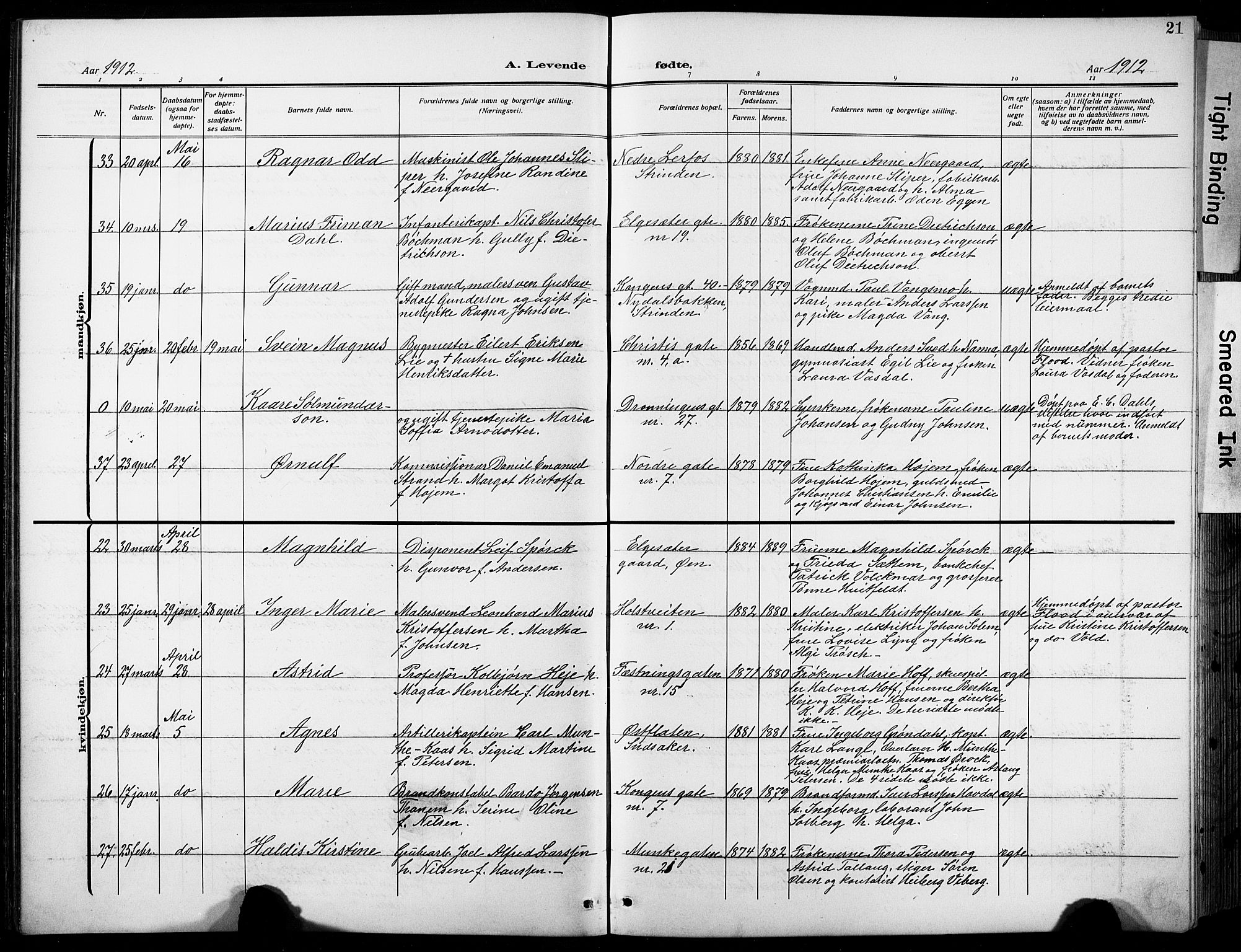 Ministerialprotokoller, klokkerbøker og fødselsregistre - Sør-Trøndelag, SAT/A-1456/601/L0096: Klokkerbok nr. 601C14, 1911-1931, s. 21