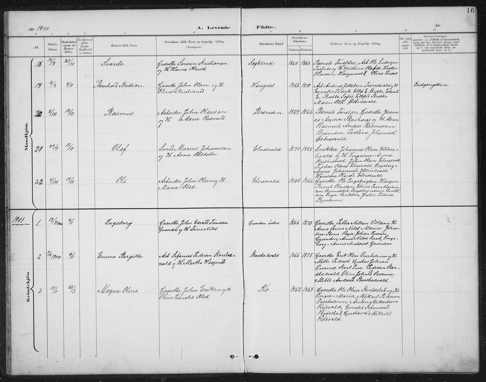 Ministerialprotokoller, klokkerbøker og fødselsregistre - Nord-Trøndelag, AV/SAT-A-1458/724/L0269: Klokkerbok nr. 724C05, 1899-1920, s. 16