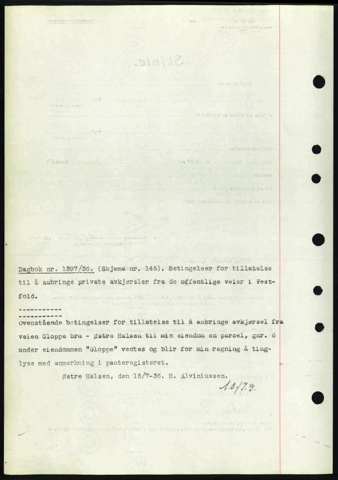 Larvik sorenskriveri, SAKO/A-83/G/Ga/Gab/L0067: Pantebok nr. A-1, 1936-1937, Dagboknr: 1396/1936