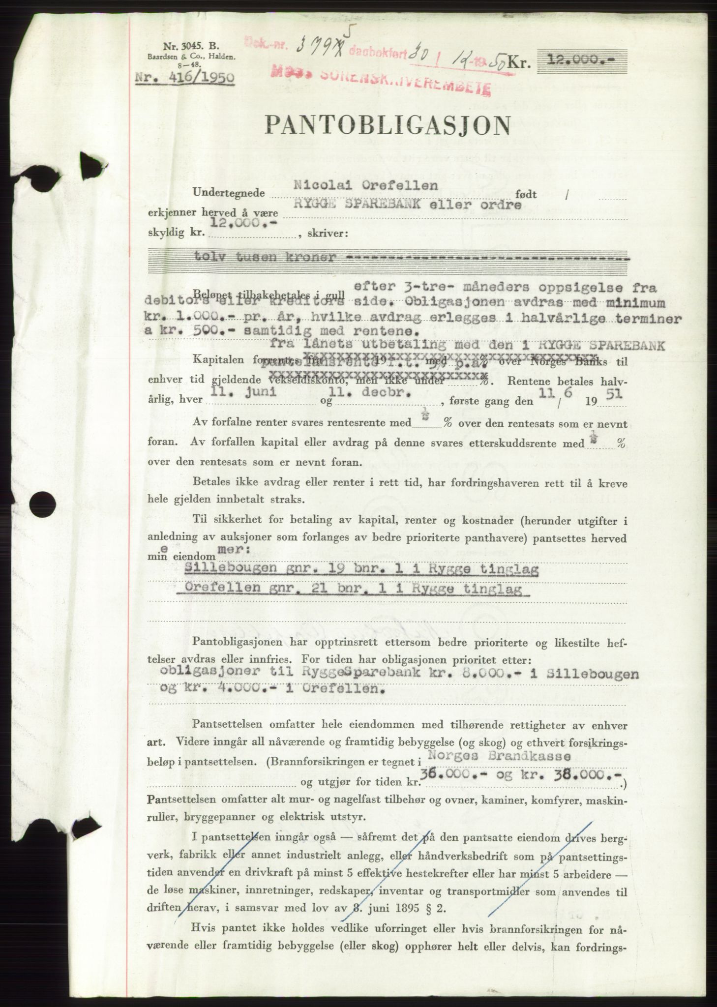 Moss sorenskriveri, SAO/A-10168: Pantebok nr. B25, 1950-1950, Dagboknr: 3795/1950