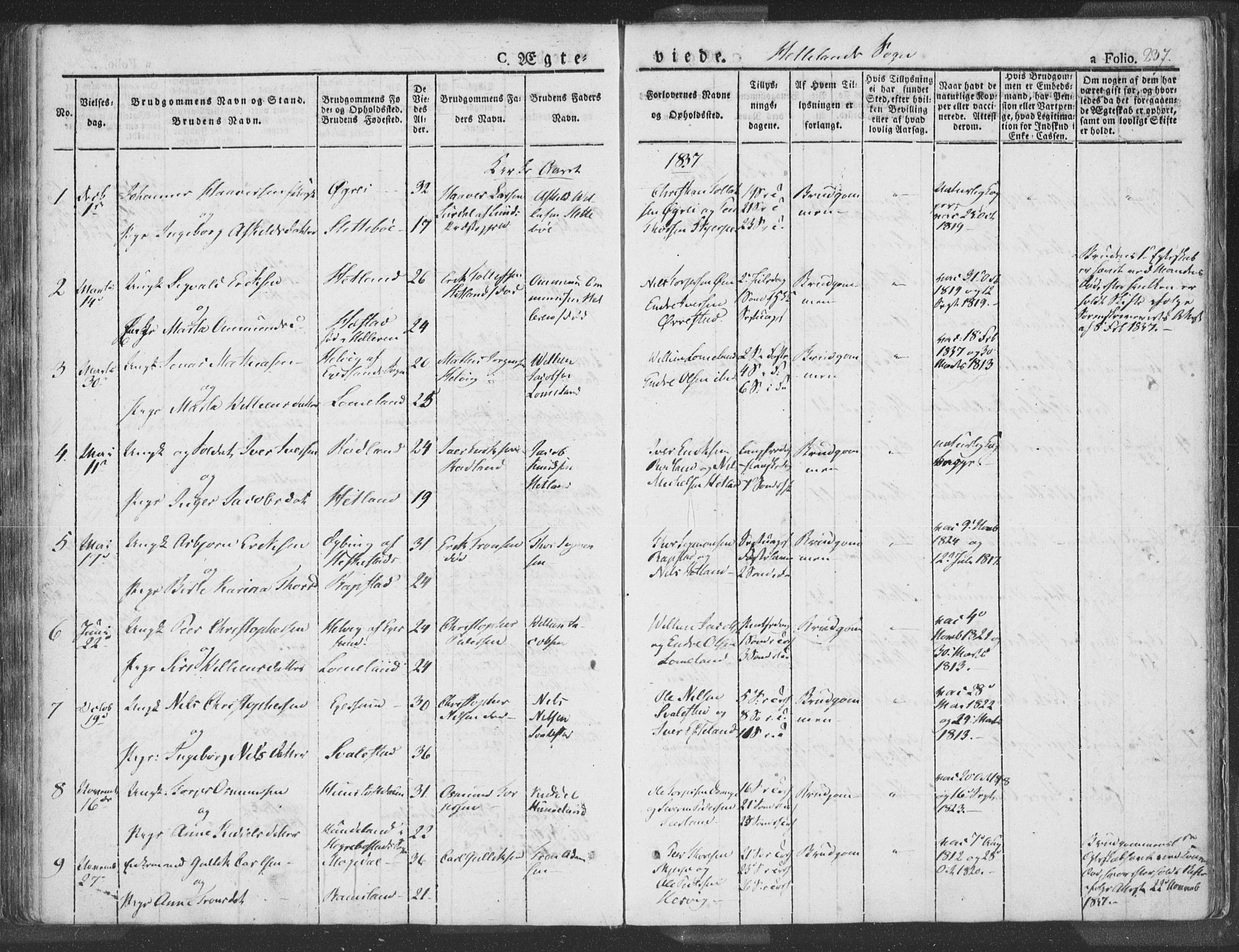 Helleland sokneprestkontor, SAST/A-101810: Ministerialbok nr. A 6.1, 1834-1863, s. 237