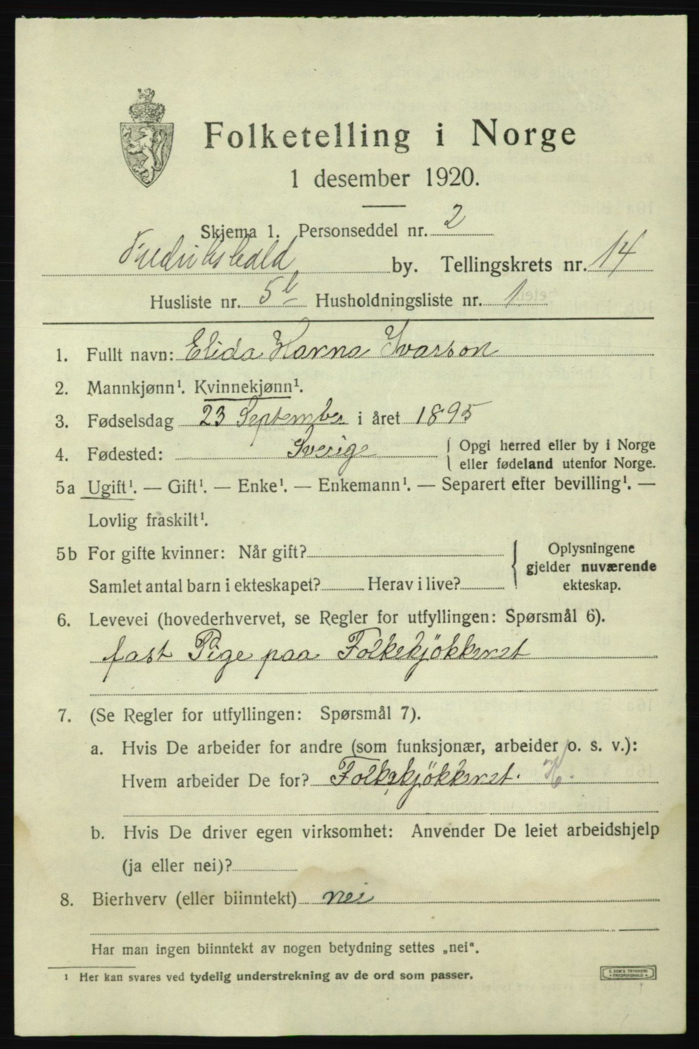 SAO, Folketelling 1920 for 0101 Fredrikshald kjøpstad, 1920, s. 22305