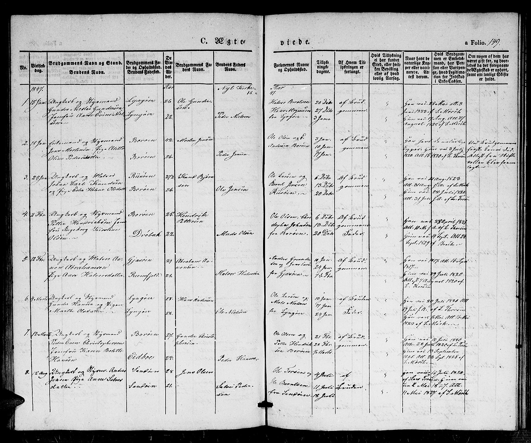 Dypvåg sokneprestkontor, SAK/1111-0007/F/Fb/Fba/L0010: Klokkerbok nr. B 10, 1842-1857, s. 149