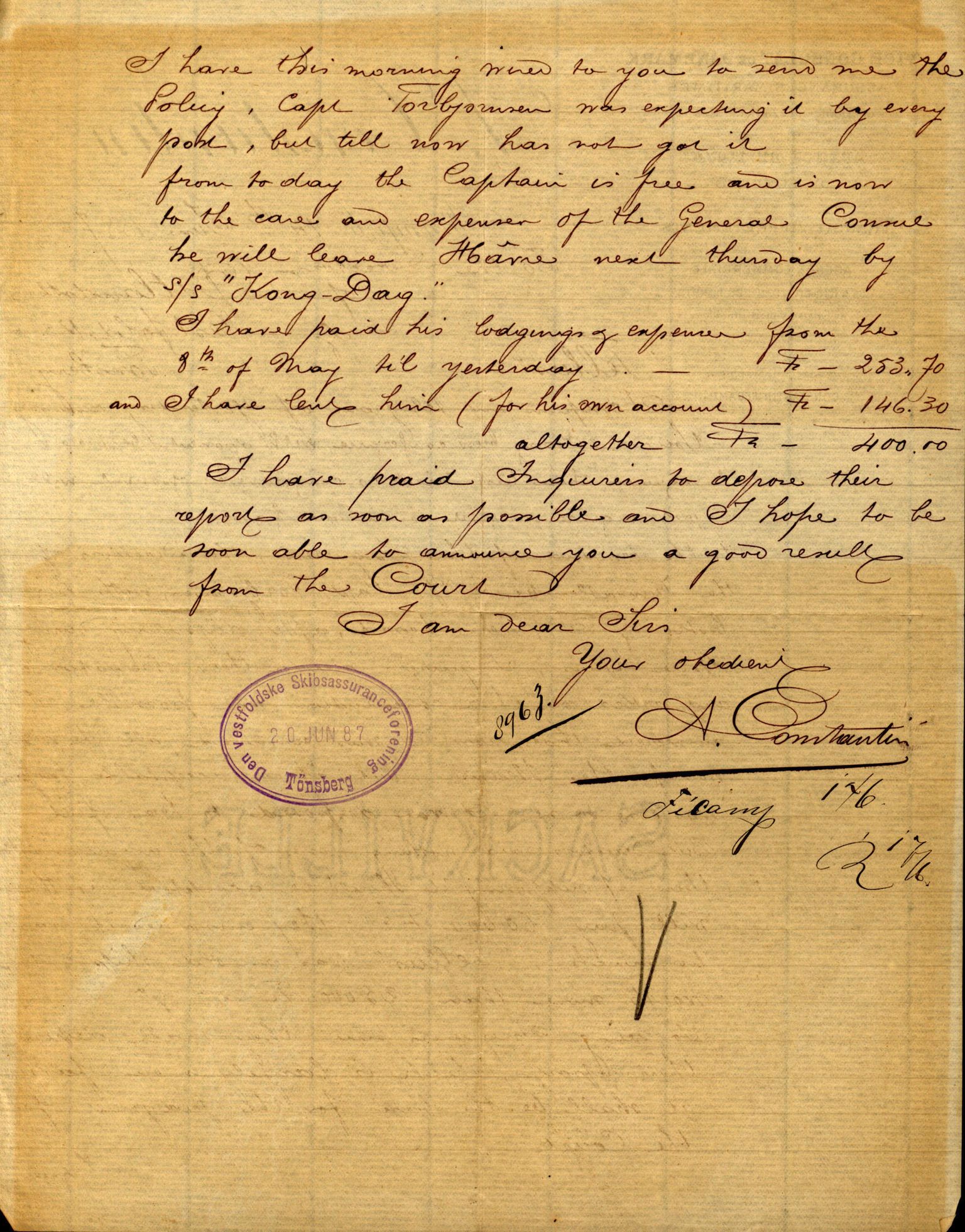 Pa 63 - Østlandske skibsassuranceforening, VEMU/A-1079/G/Ga/L0020/0001: Havaridokumenter / Tellus, Telanak, Wilhelmine, 1887, s. 29