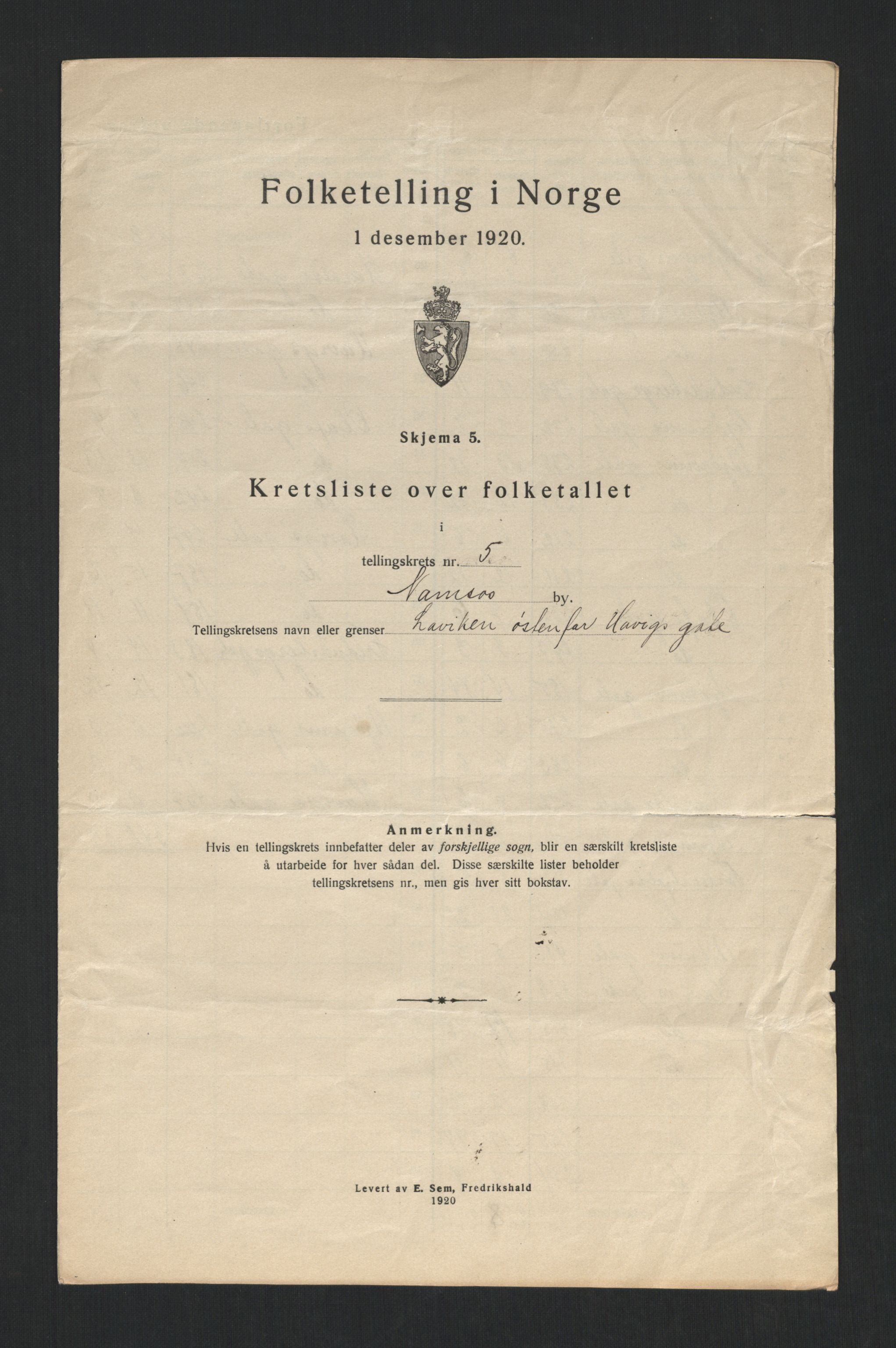 SAT, Folketelling 1920 for 1703 Namsos ladested, 1920, s. 19