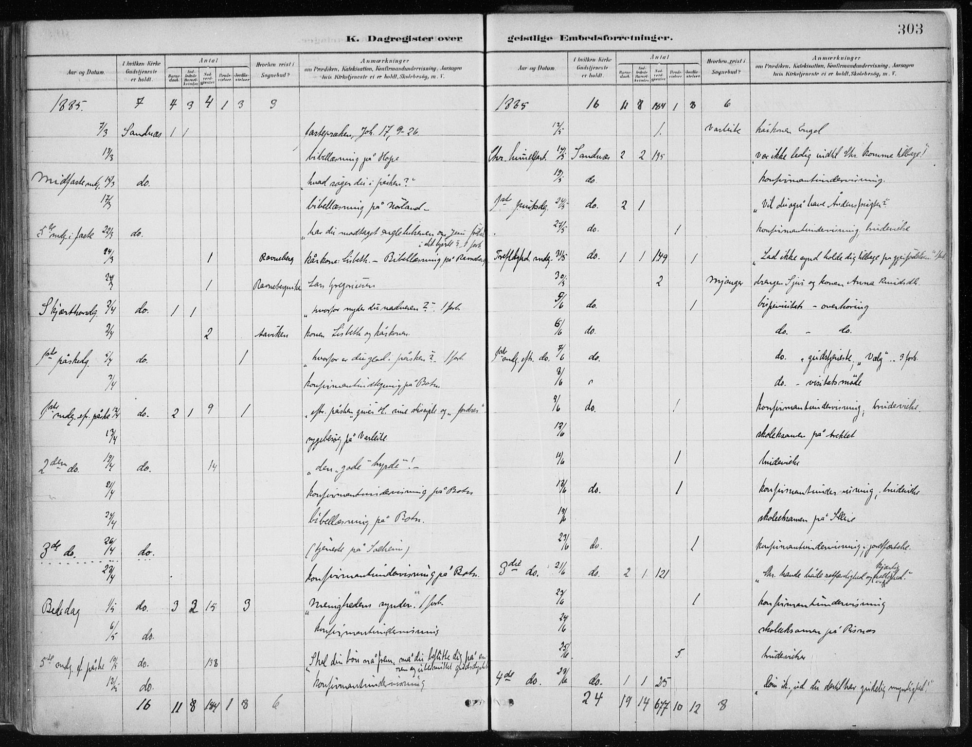 Masfjorden Sokneprestembete, AV/SAB-A-77001: Ministerialbok nr. B  1, 1876-1899, s. 303