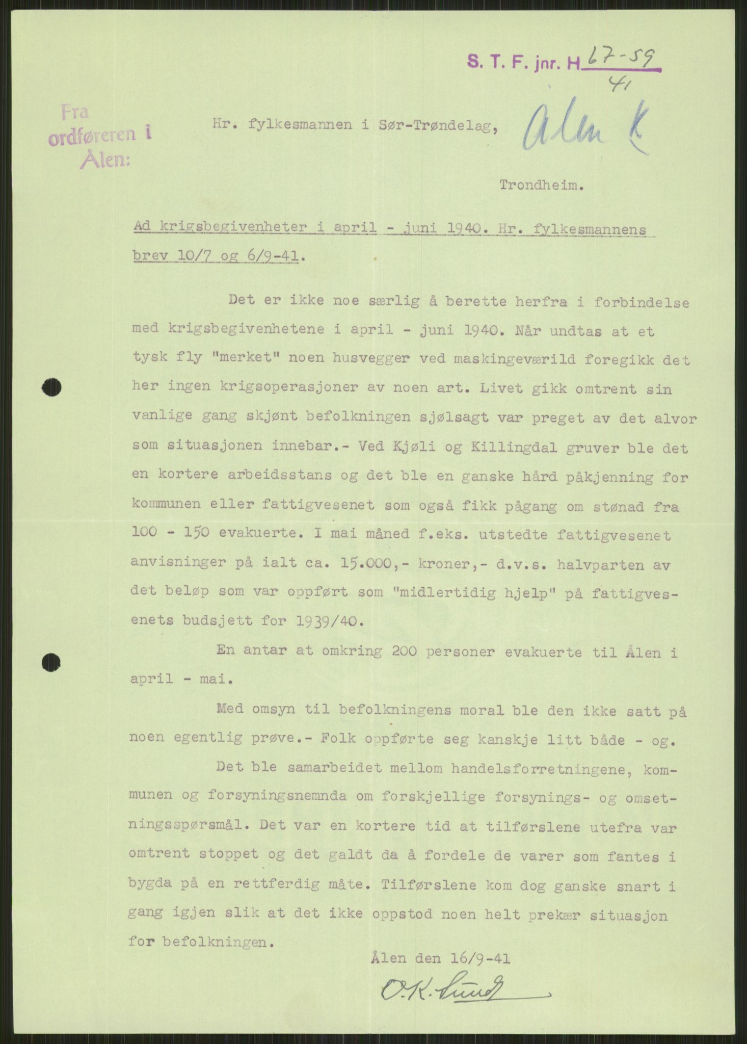 Forsvaret, Forsvarets krigshistoriske avdeling, AV/RA-RAFA-2017/Y/Ya/L0016: II-C-11-31 - Fylkesmenn.  Rapporter om krigsbegivenhetene 1940., 1940, s. 116