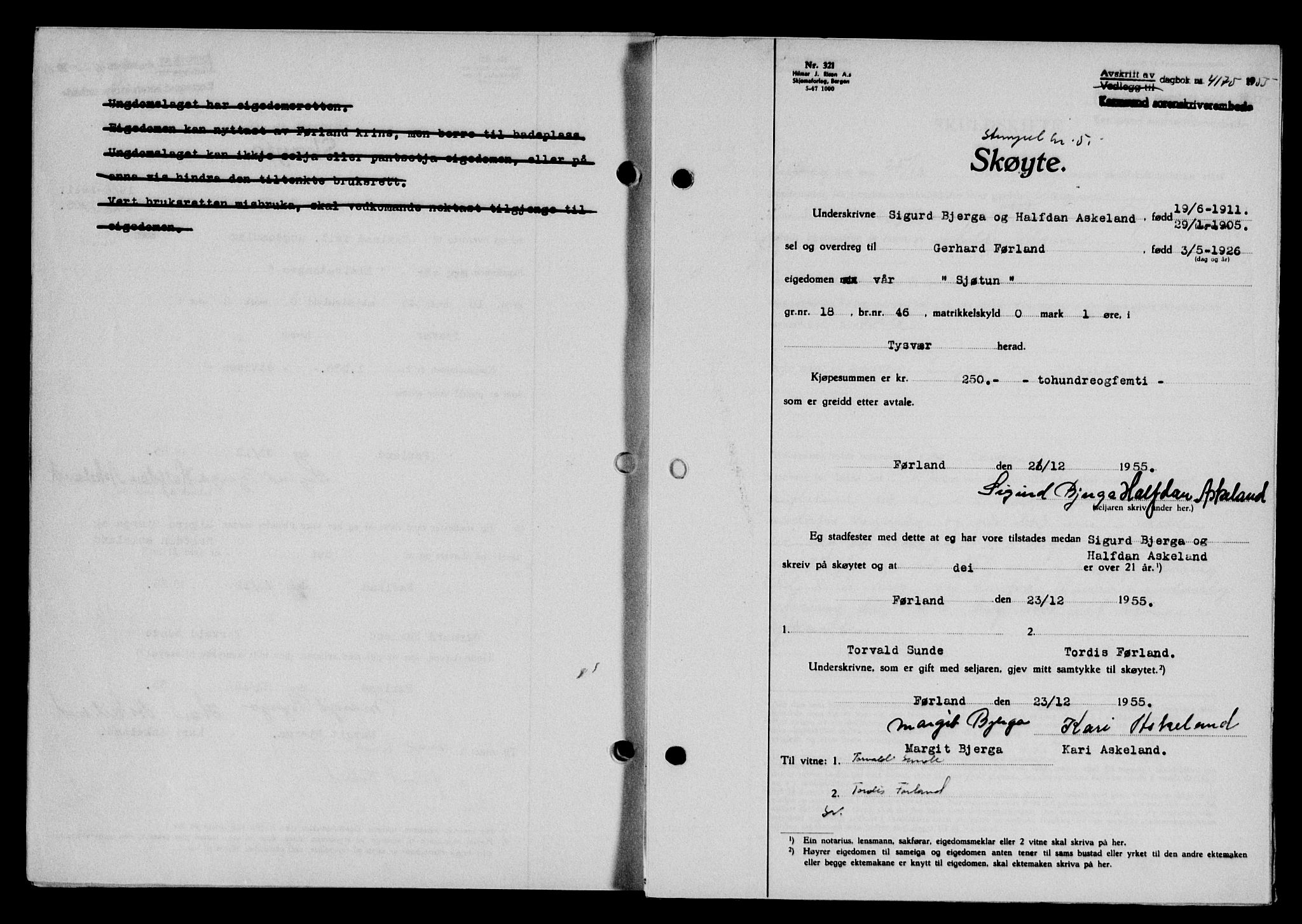 Karmsund sorenskriveri, SAST/A-100311/01/II/IIB/L0118: Pantebok nr. 98A, 1955-1956, Dagboknr: 4175/1955