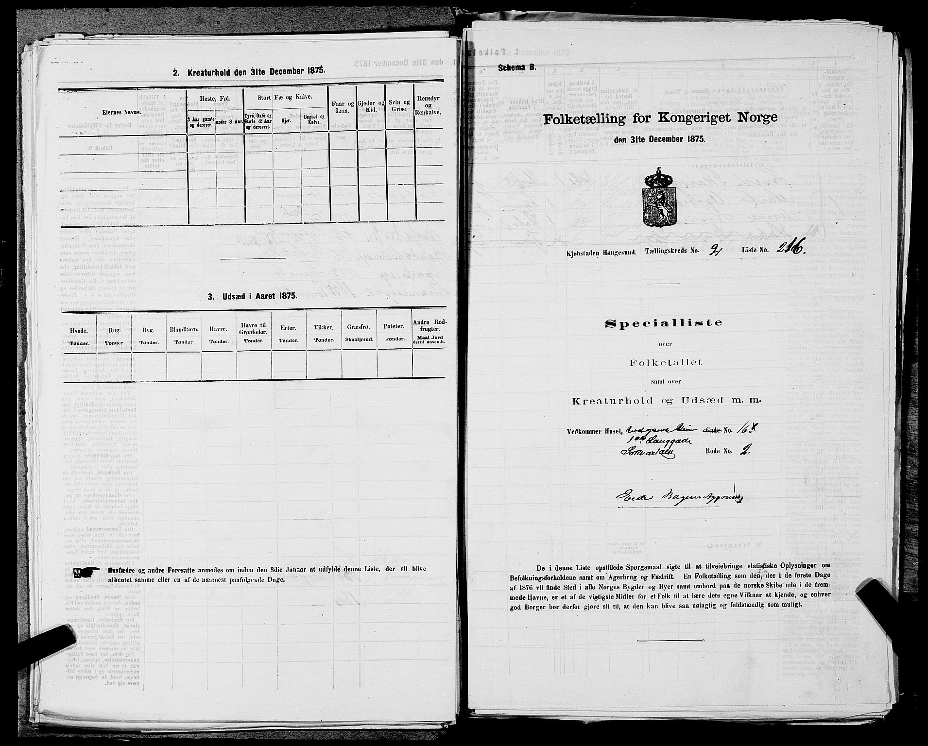 SAST, Folketelling 1875 for 1106B Torvastad prestegjeld, Haugesund kjøpstad, 1875, s. 503