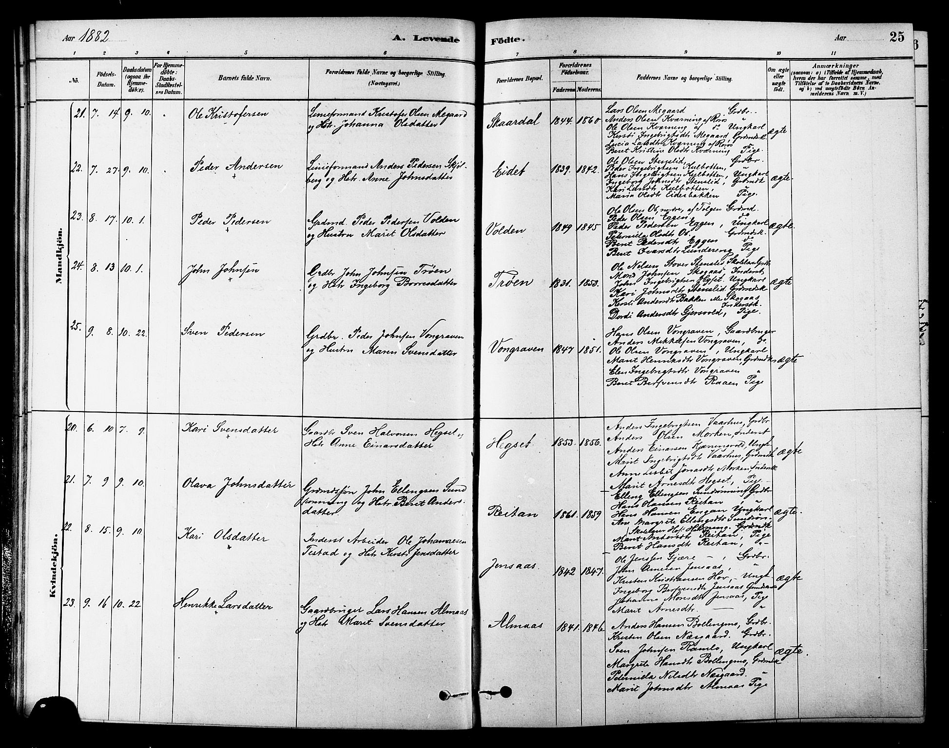 Ministerialprotokoller, klokkerbøker og fødselsregistre - Sør-Trøndelag, AV/SAT-A-1456/686/L0983: Ministerialbok nr. 686A01, 1879-1890, s. 25
