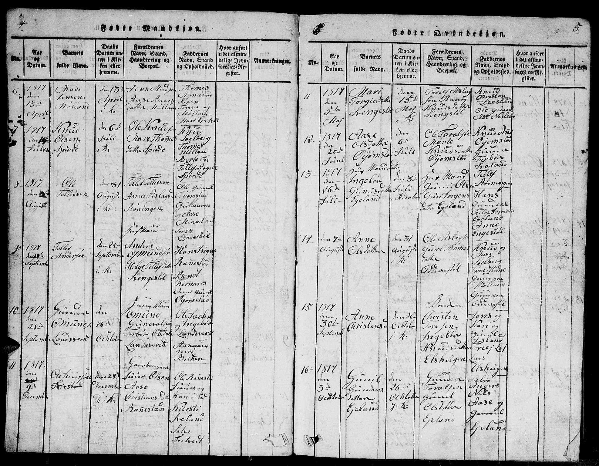 Evje sokneprestkontor, AV/SAK-1111-0008/F/Fb/Fbc/L0001: Klokkerbok nr. B 1, 1816-1836, s. 4-5