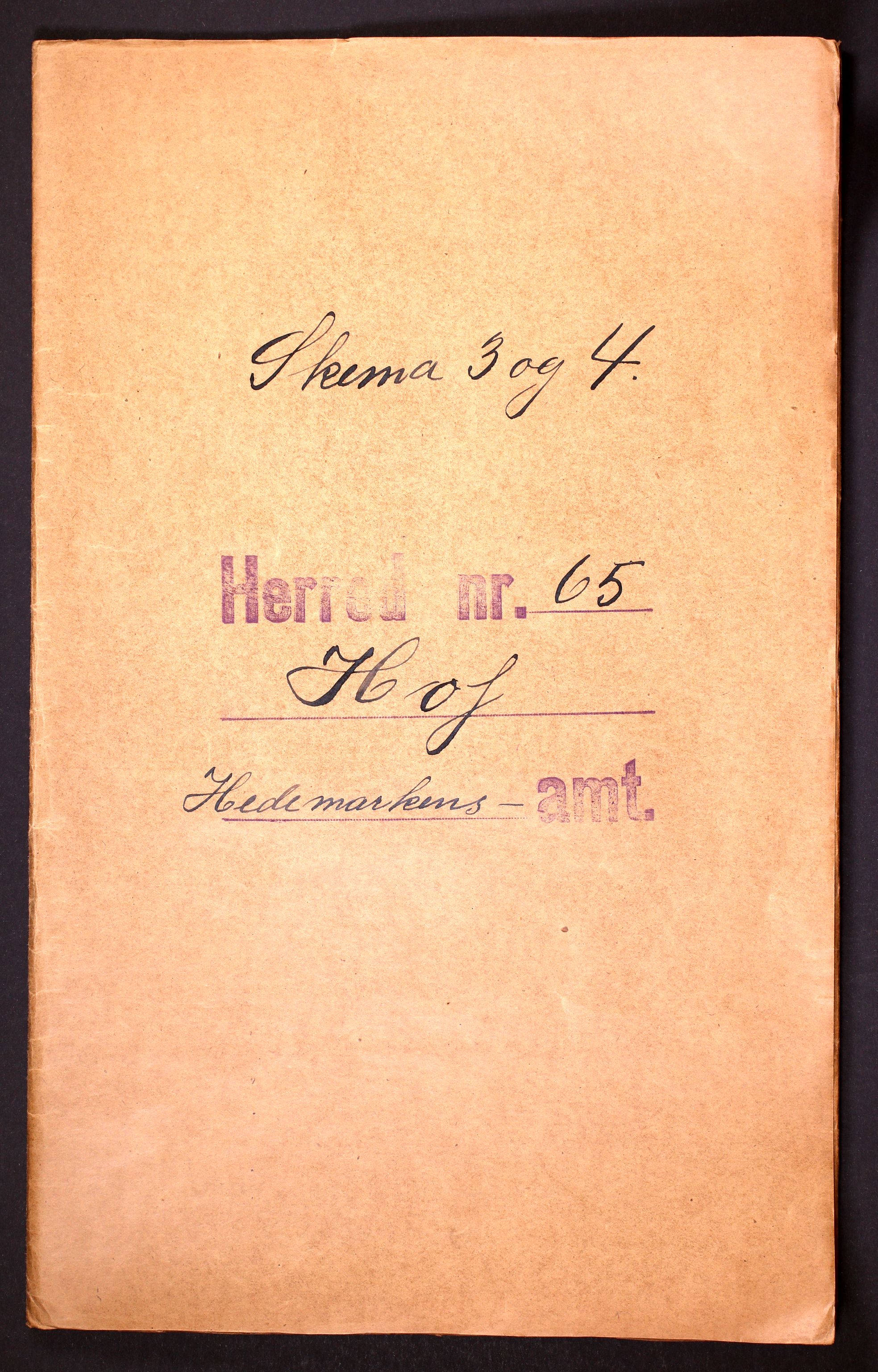 RA, Folketelling 1910 for 0424 Hof herred, 1910, s. 1