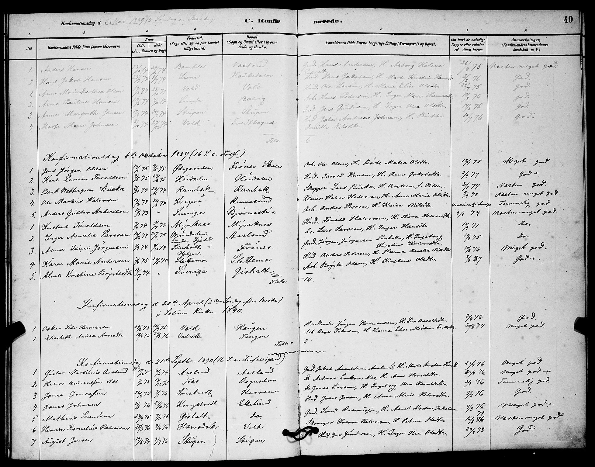 Solum kirkebøker, AV/SAKO-A-306/G/Gc/L0001: Klokkerbok nr. III 1, 1880-1902, s. 49