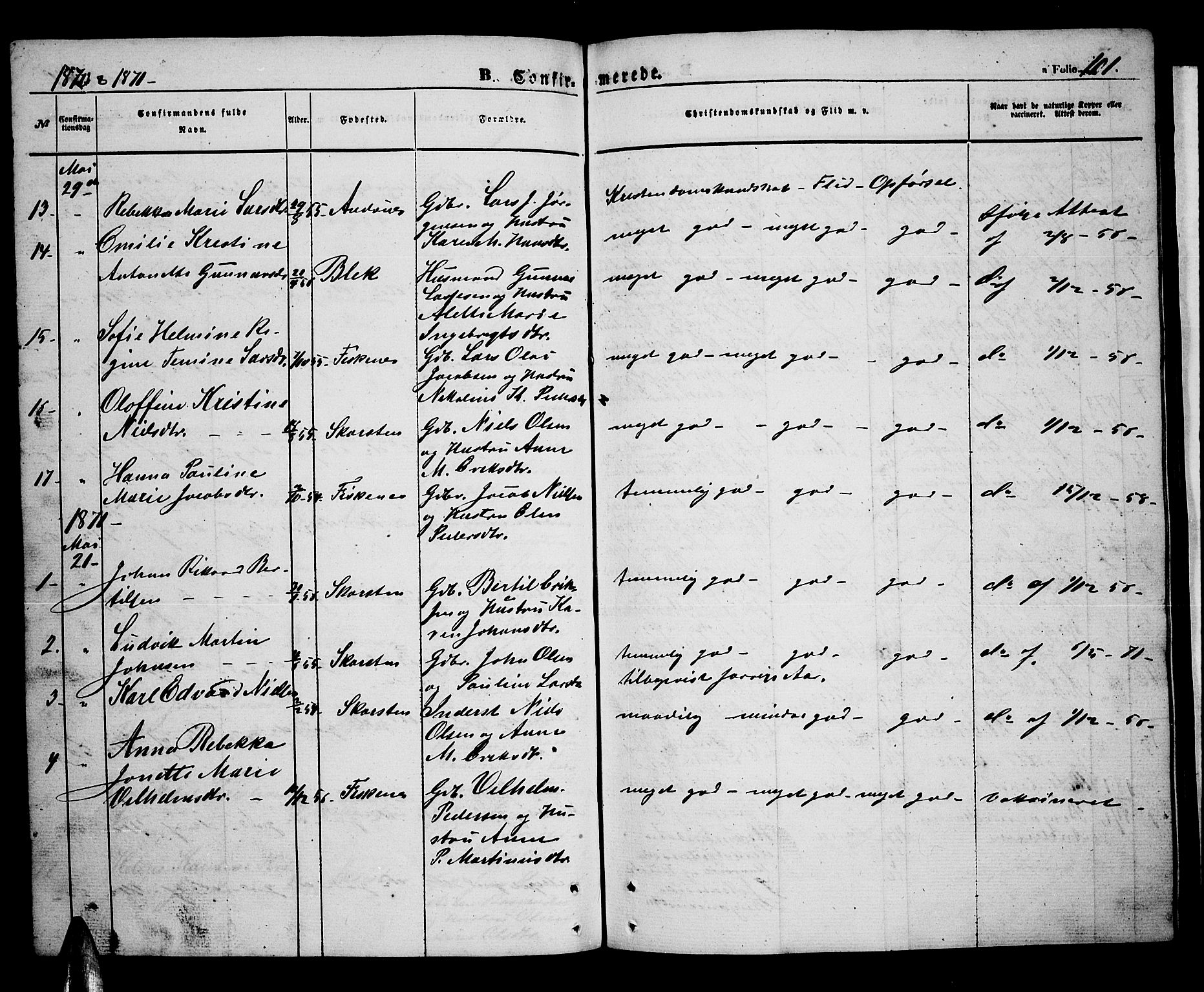 Ministerialprotokoller, klokkerbøker og fødselsregistre - Nordland, AV/SAT-A-1459/899/L1447: Klokkerbok nr. 899C02, 1855-1886, s. 101