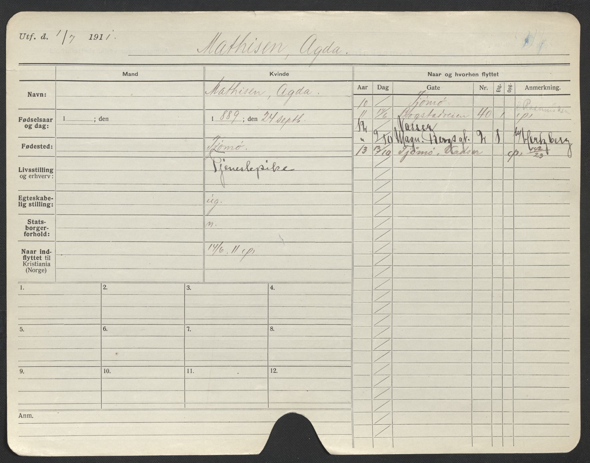 Oslo folkeregister, Registerkort, AV/SAO-A-11715/F/Fa/Fac/L0020: Kvinner, 1906-1914, s. 678a