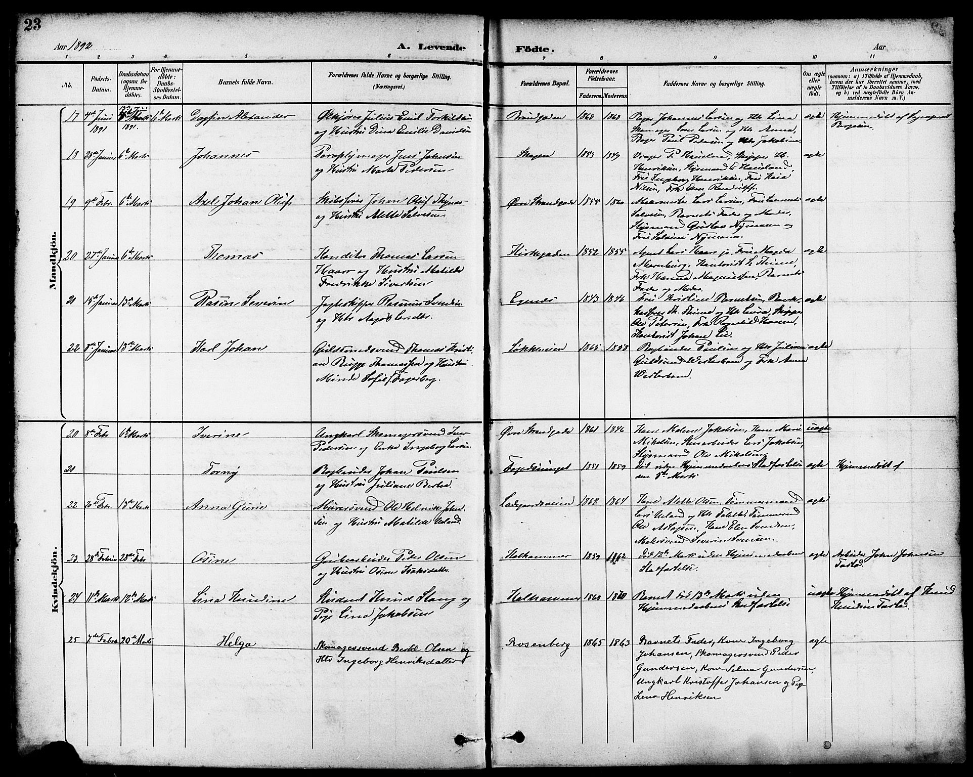 Domkirken sokneprestkontor, AV/SAST-A-101812/001/30/30BB/L0016: Klokkerbok nr. B 16, 1891-1902, s. 23