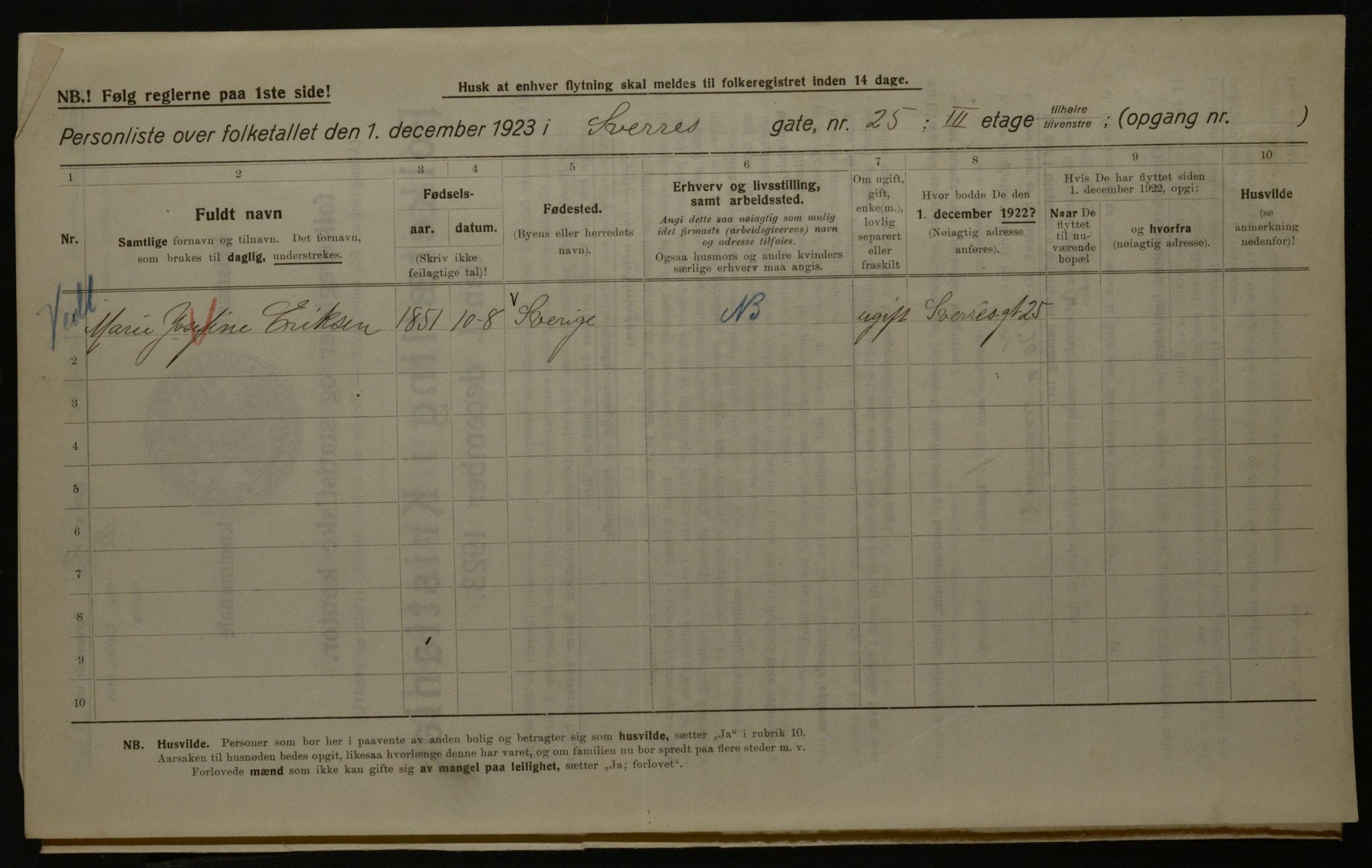 OBA, Kommunal folketelling 1.12.1923 for Kristiania, 1923, s. 117494