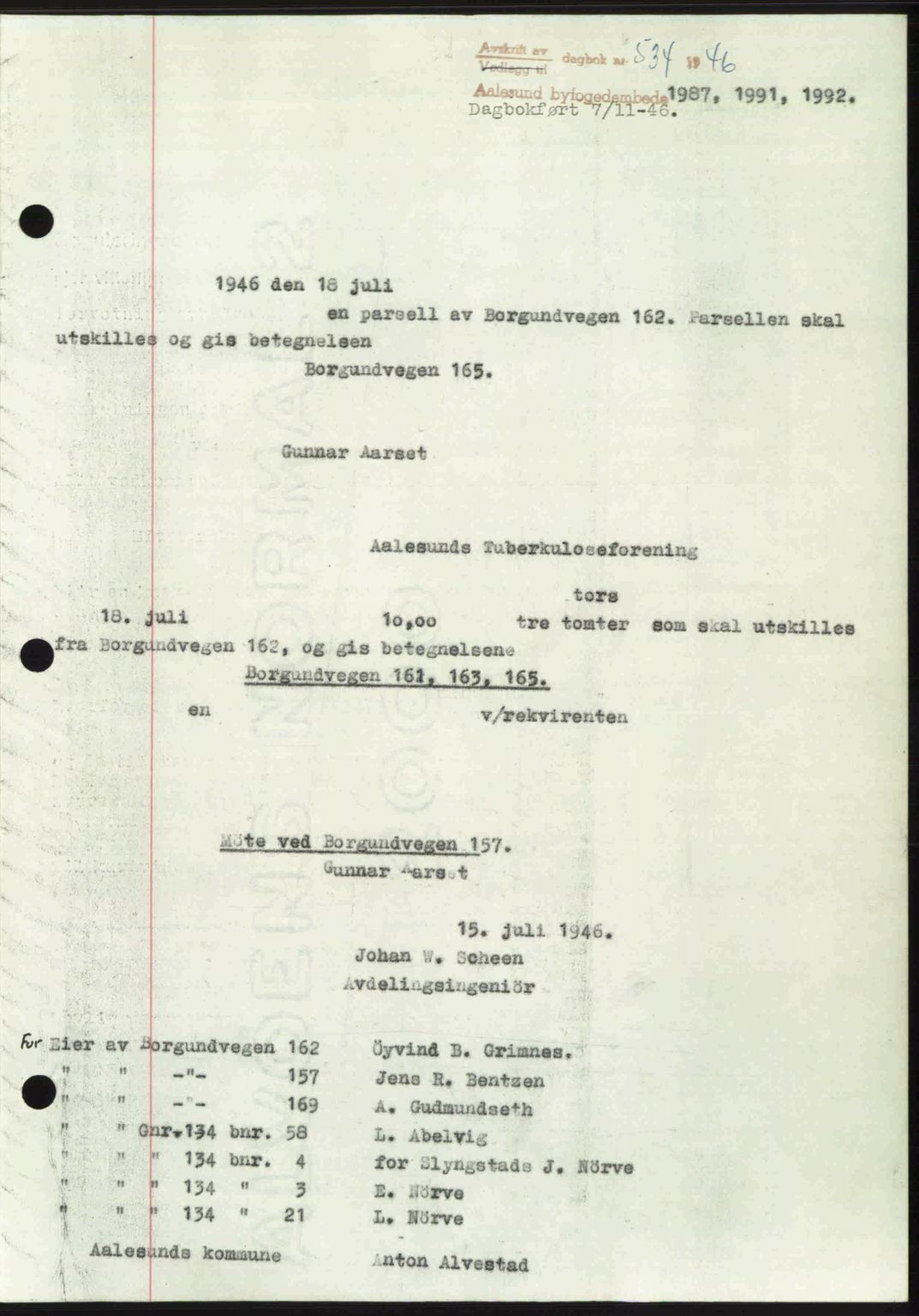 Ålesund byfogd, SAT/A-4384: Pantebok nr. 36b, 1946-1947, Dagboknr: 534/1946