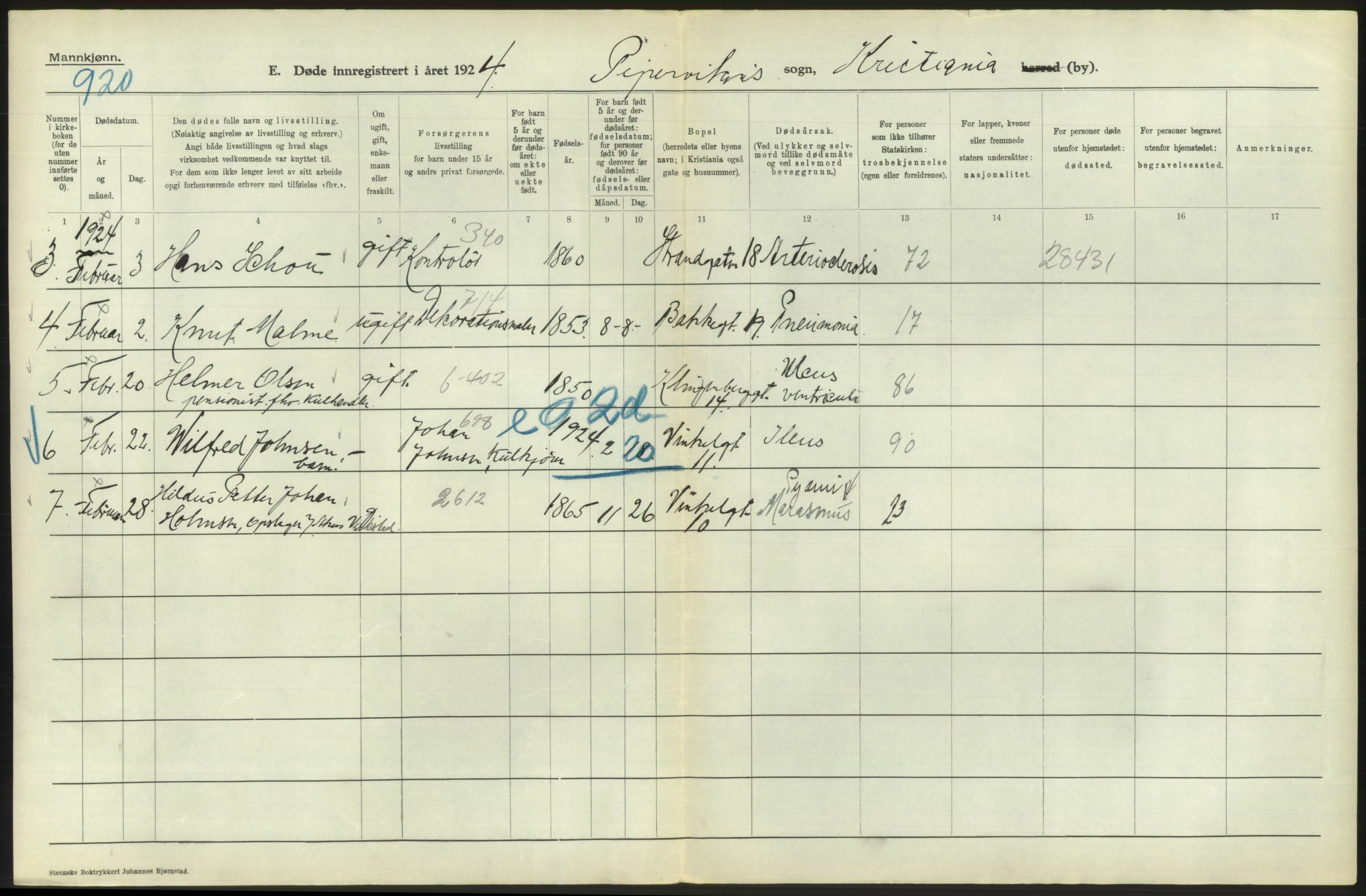 Statistisk sentralbyrå, Sosiodemografiske emner, Befolkning, AV/RA-S-2228/D/Df/Dfc/Dfcd/L0008: Kristiania: Døde menn, 1924, s. 476