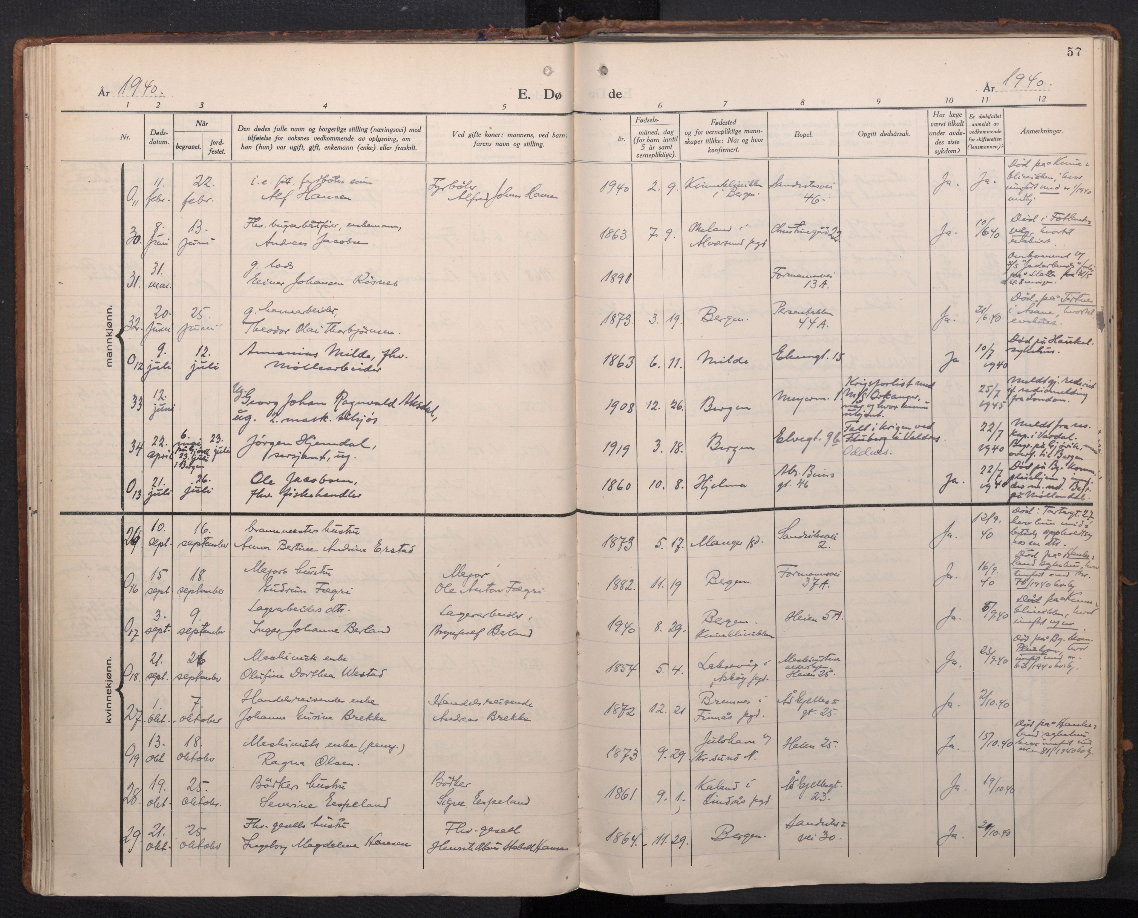 Sandviken Sokneprestembete, AV/SAB-A-77601/H/Ha/L0020: Ministerialbok nr. E 3, 1933-1962, s. 57