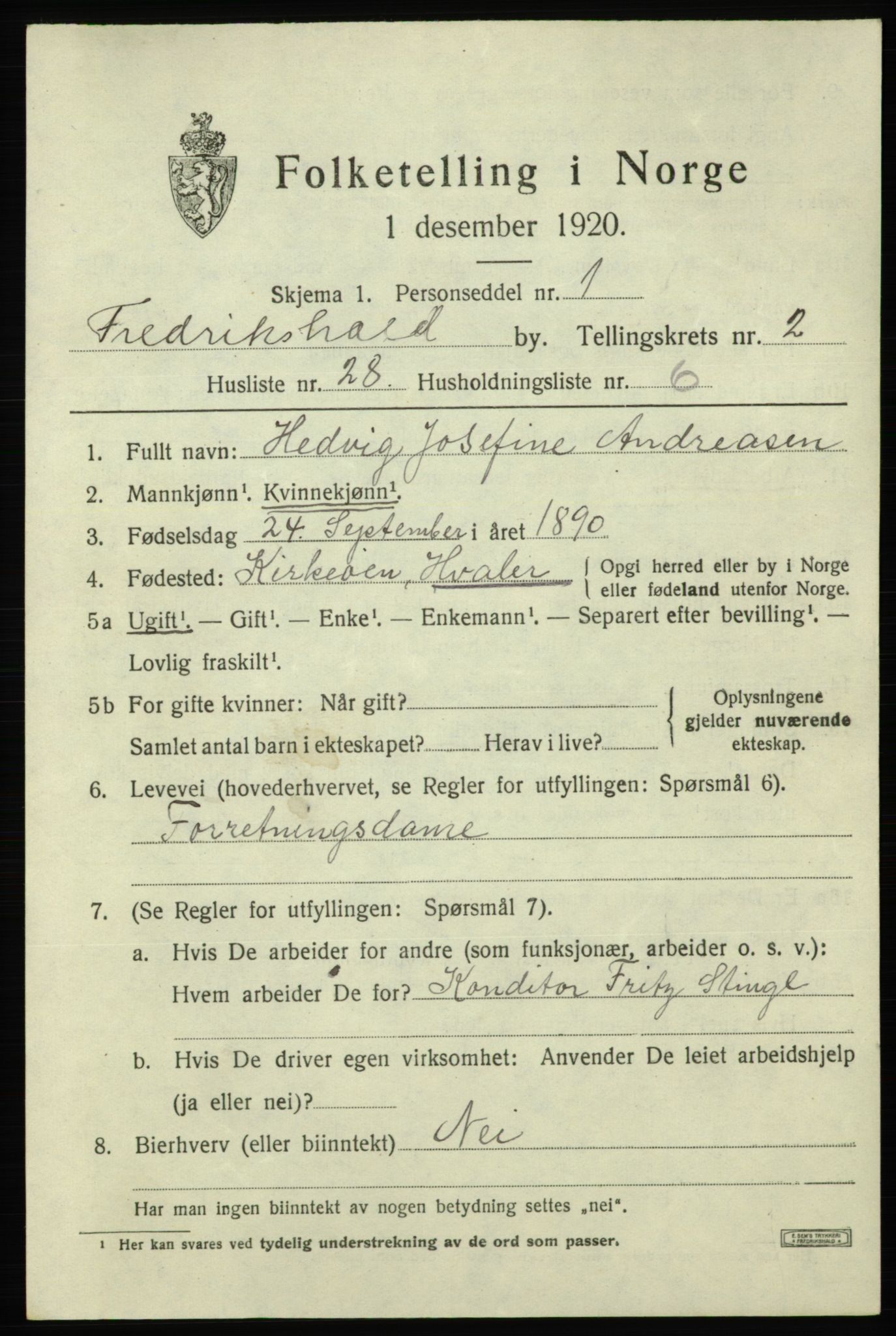 SAO, Folketelling 1920 for 0101 Fredrikshald kjøpstad, 1920, s. 9942