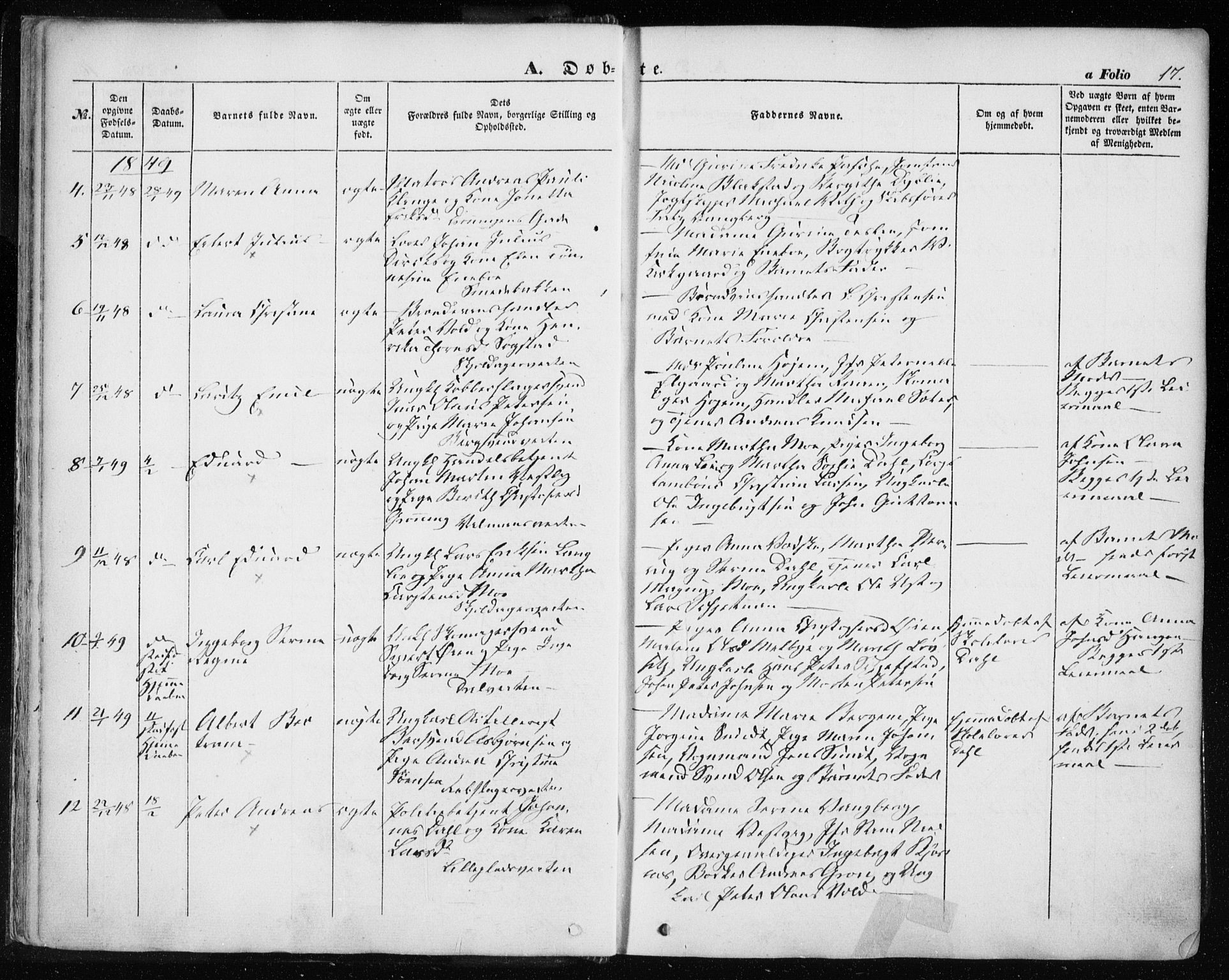 Ministerialprotokoller, klokkerbøker og fødselsregistre - Sør-Trøndelag, SAT/A-1456/601/L0051: Ministerialbok nr. 601A19, 1848-1857, s. 17