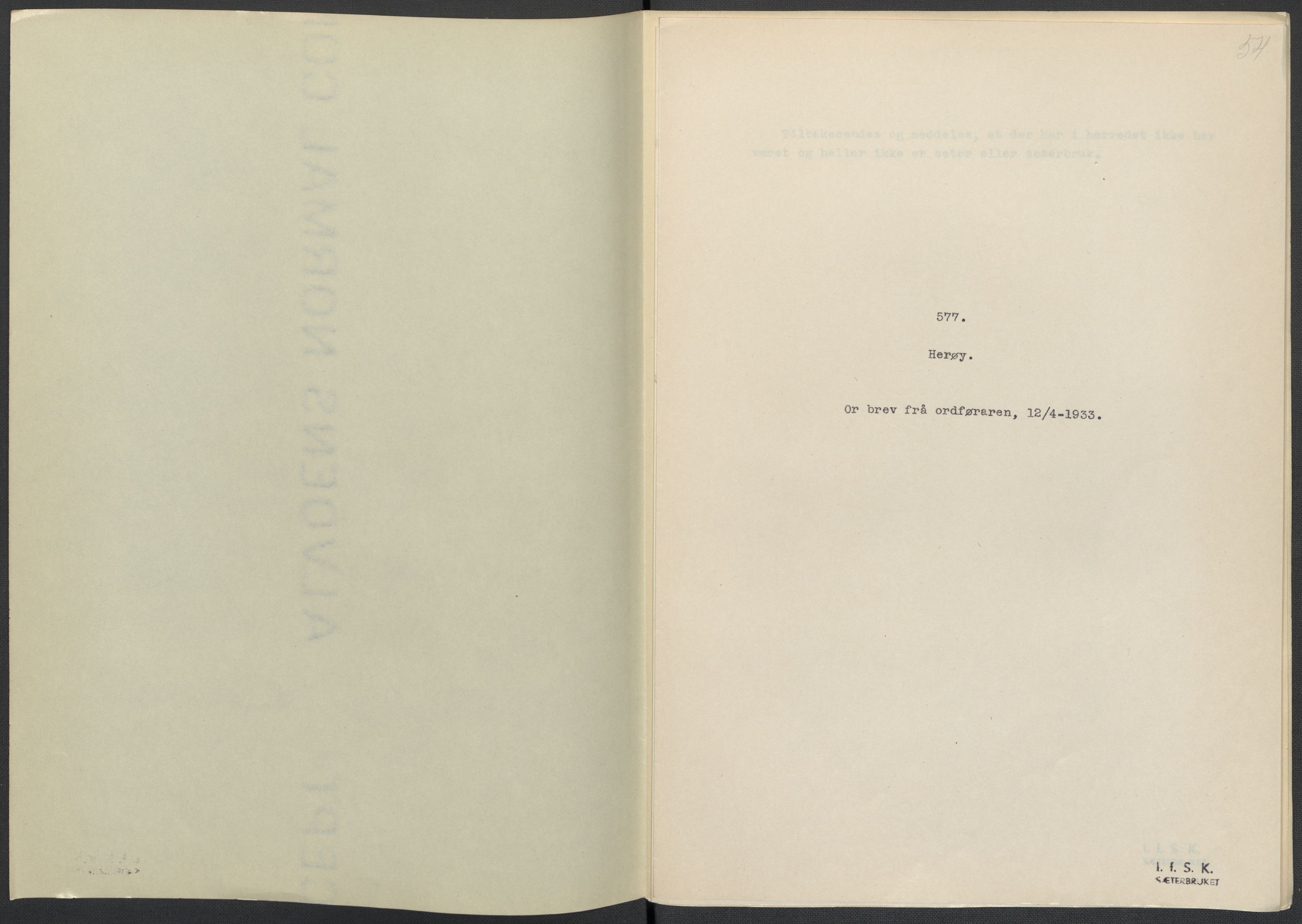 Instituttet for sammenlignende kulturforskning, AV/RA-PA-0424/F/Fc/L0016/0001: Eske B16: / Nordland (perm XLVI), 1932-1938, s. 54