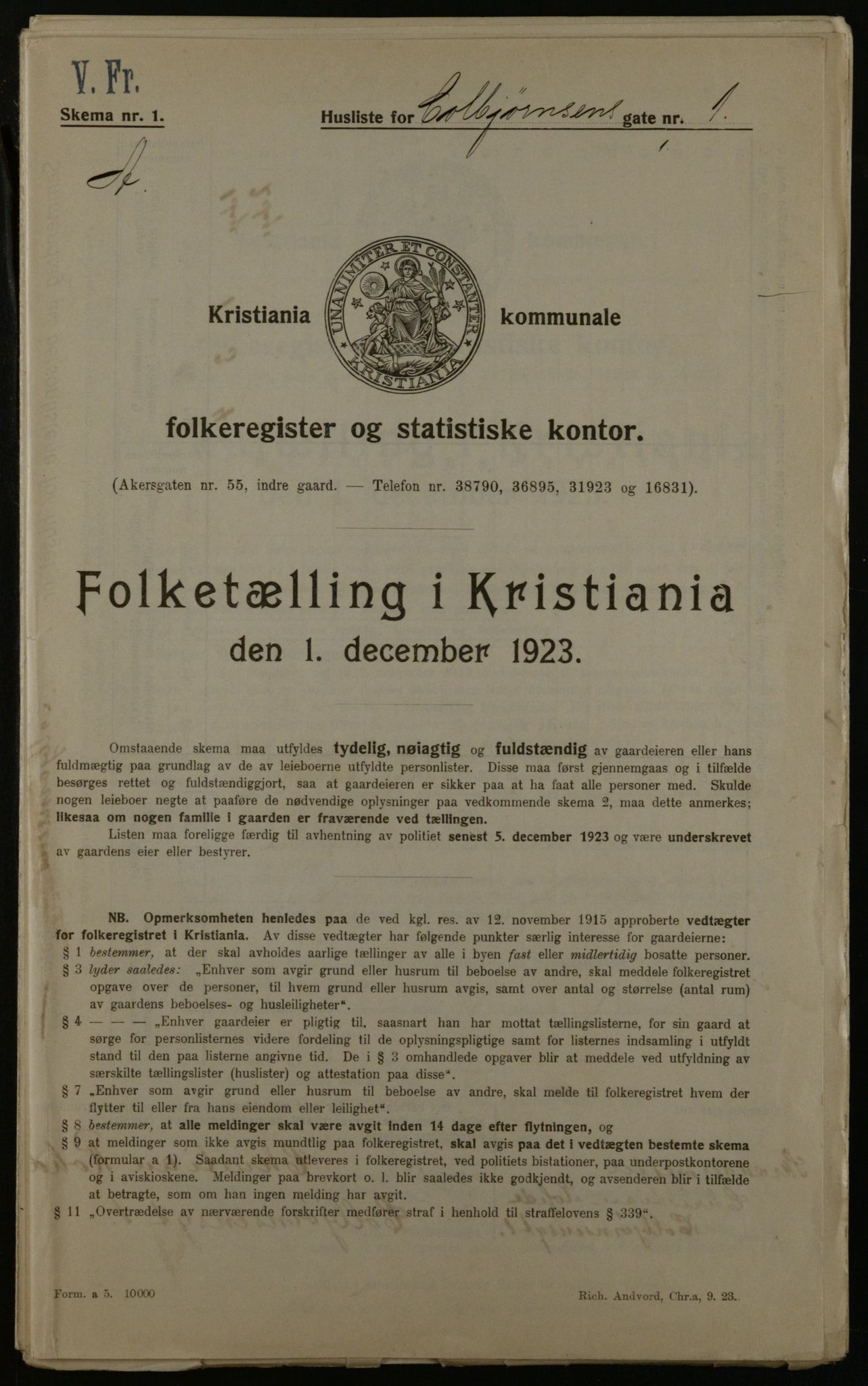 OBA, Kommunal folketelling 1.12.1923 for Kristiania, 1923, s. 14573