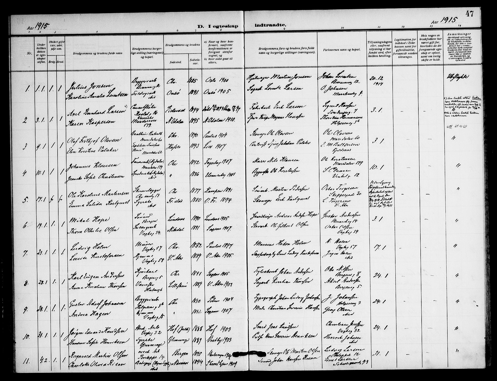 Sagene prestekontor Kirkebøker, AV/SAO-A-10796/F/L0009: Ministerialbok nr. 9, 1911-1920, s. 47