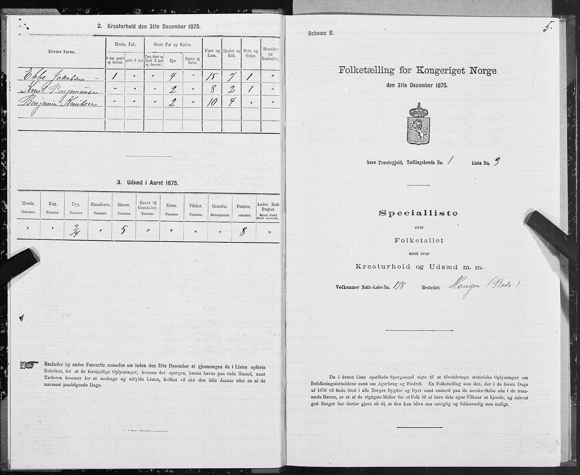 SAT, Folketelling 1875 for 1569P Aure prestegjeld, 1875, s. 1005