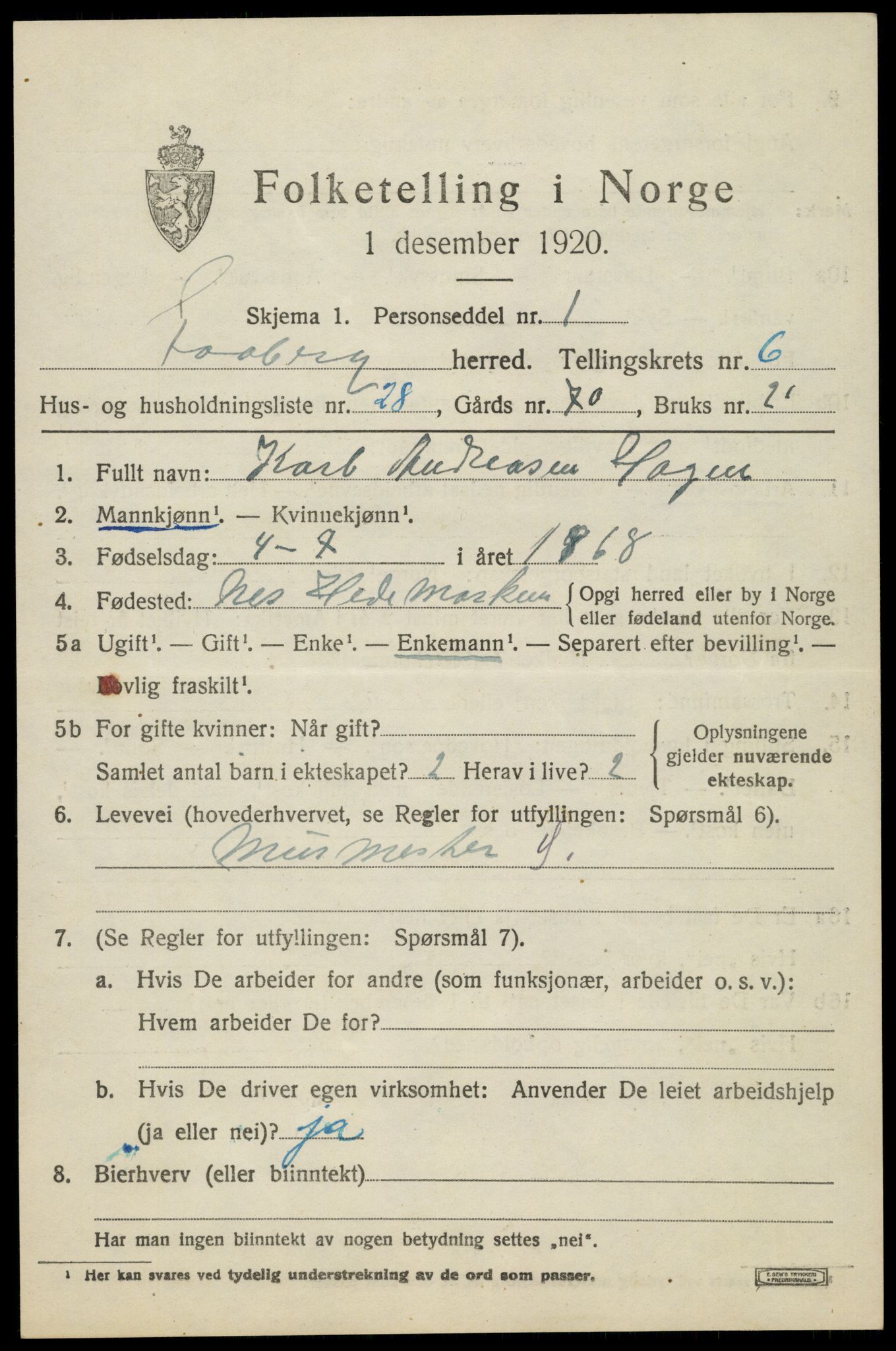 SAH, Folketelling 1920 for 0524 Fåberg herred, 1920, s. 7622