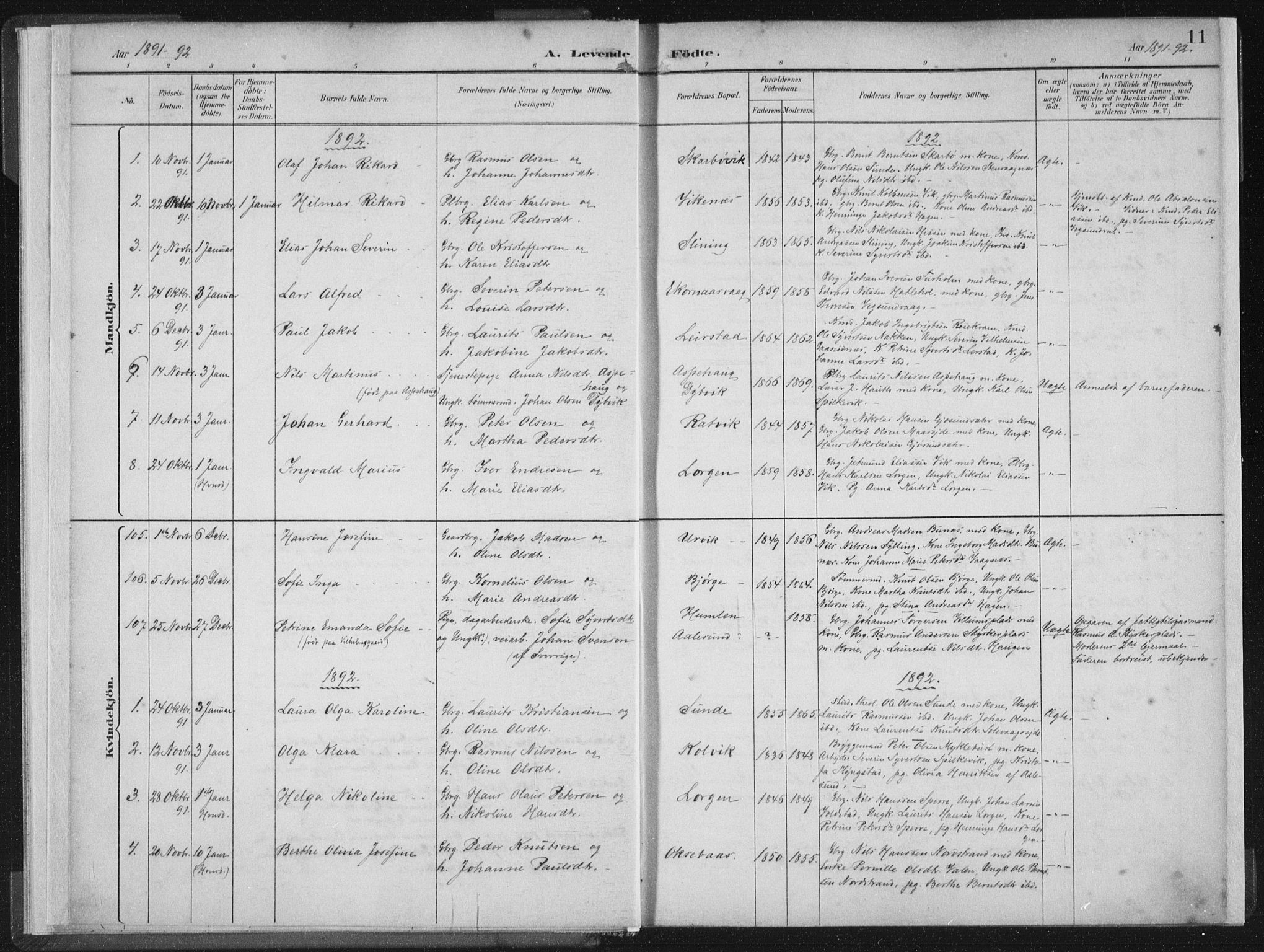 Ministerialprotokoller, klokkerbøker og fødselsregistre - Møre og Romsdal, SAT/A-1454/528/L0405: Ministerialbok nr. 528A14, 1891-1906, s. 11