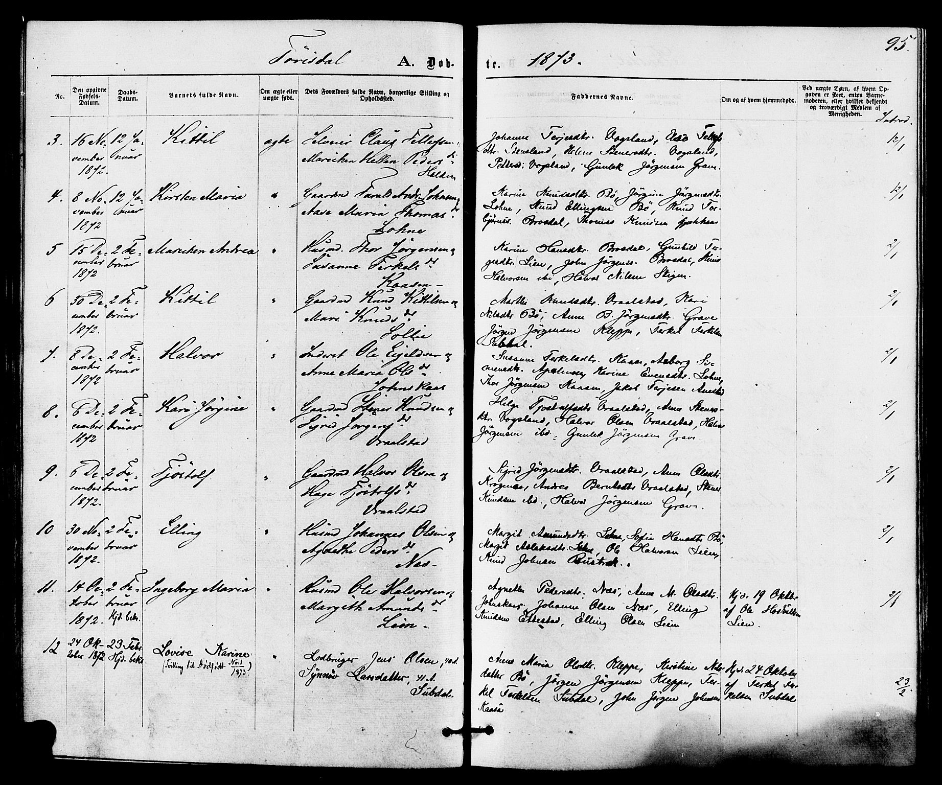 Drangedal kirkebøker, AV/SAKO-A-258/F/Fa/L0009: Ministerialbok nr. 9 /2, 1872-1884, s. 95