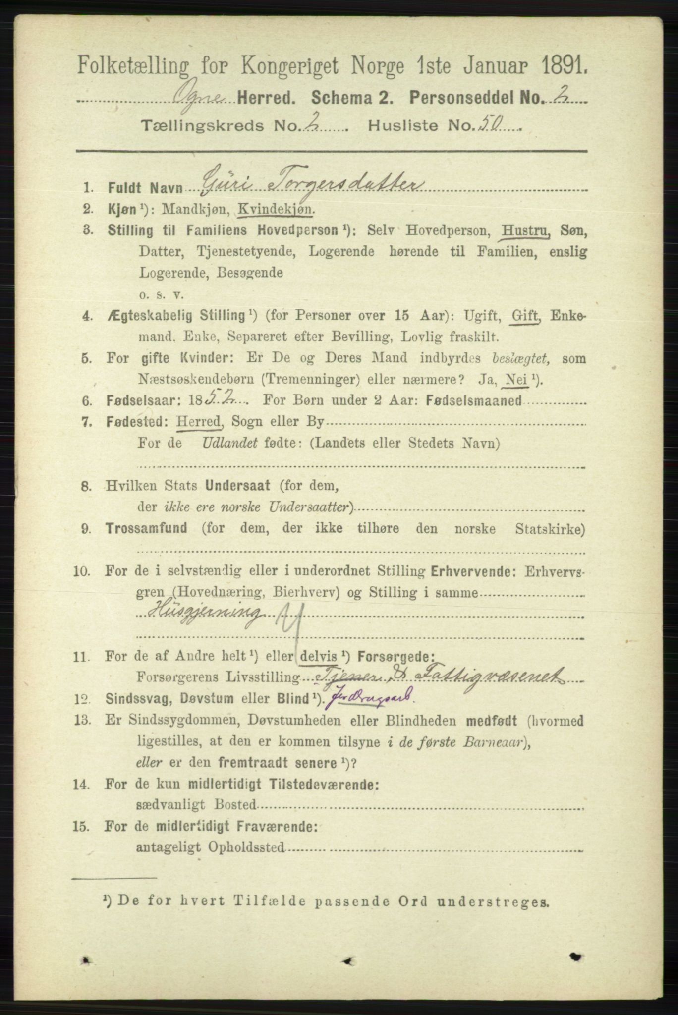 RA, Folketelling 1891 for 1117 Ogna herred, 1891, s. 1101