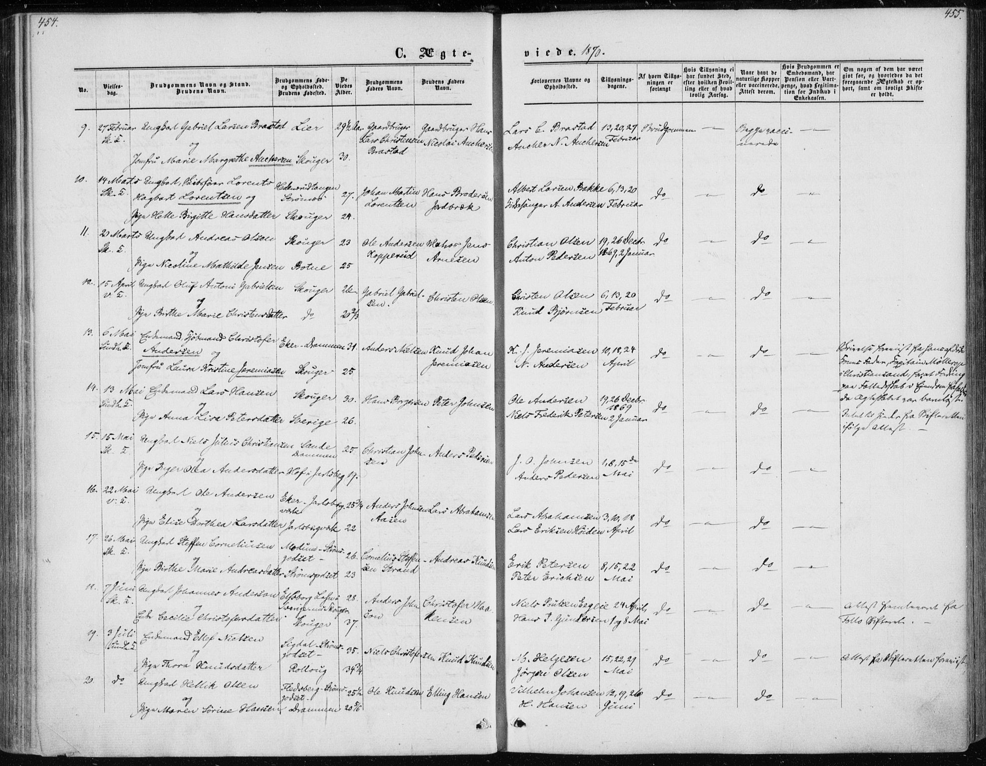 Skoger kirkebøker, AV/SAKO-A-59/F/Fa/L0004: Ministerialbok nr. I 4, 1862-1872, s. 454-455