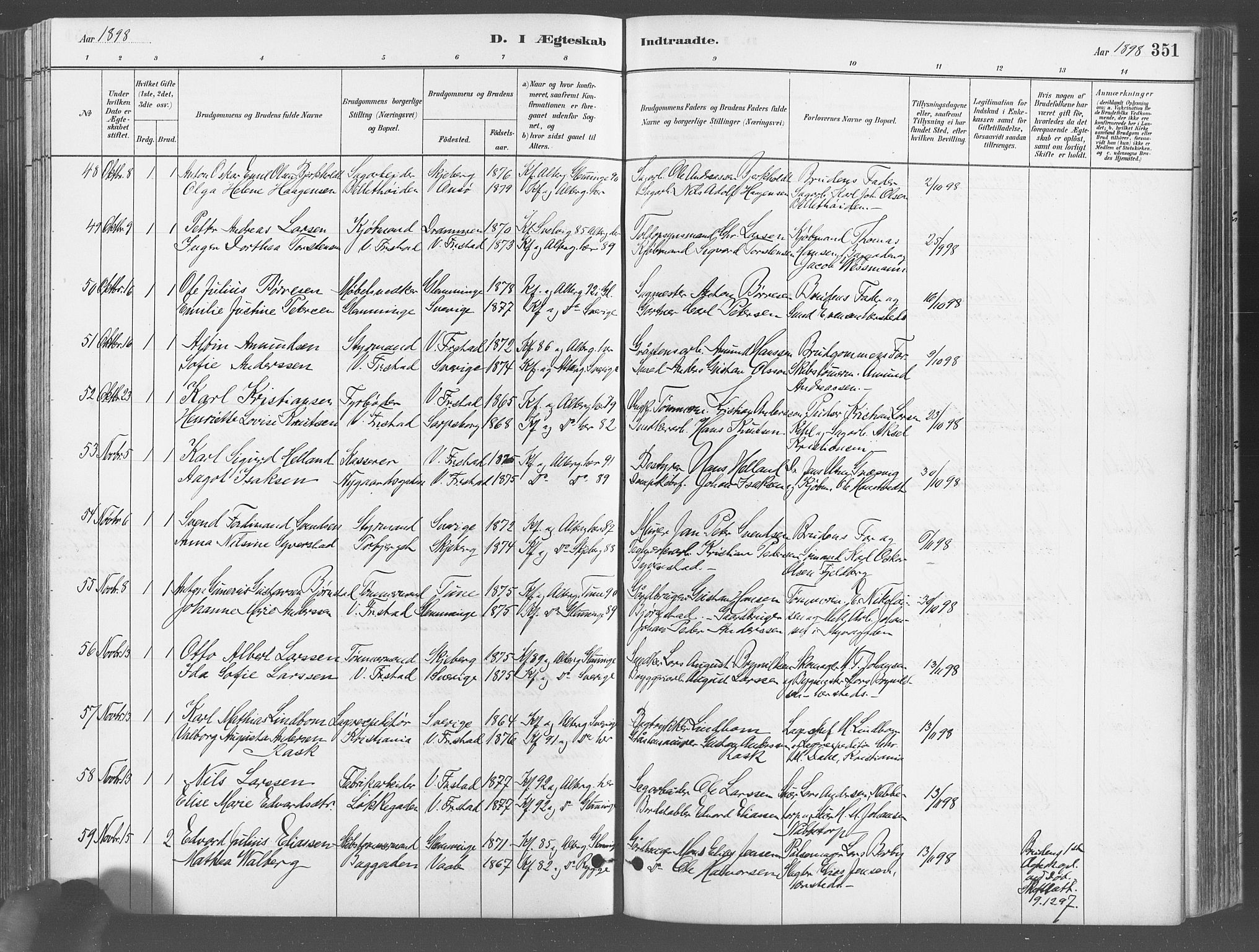 Fredrikstad domkirkes prestekontor Kirkebøker, AV/SAO-A-10906/G/Ga/L0003: Klokkerbok nr. 3, 1880-1900, s. 351