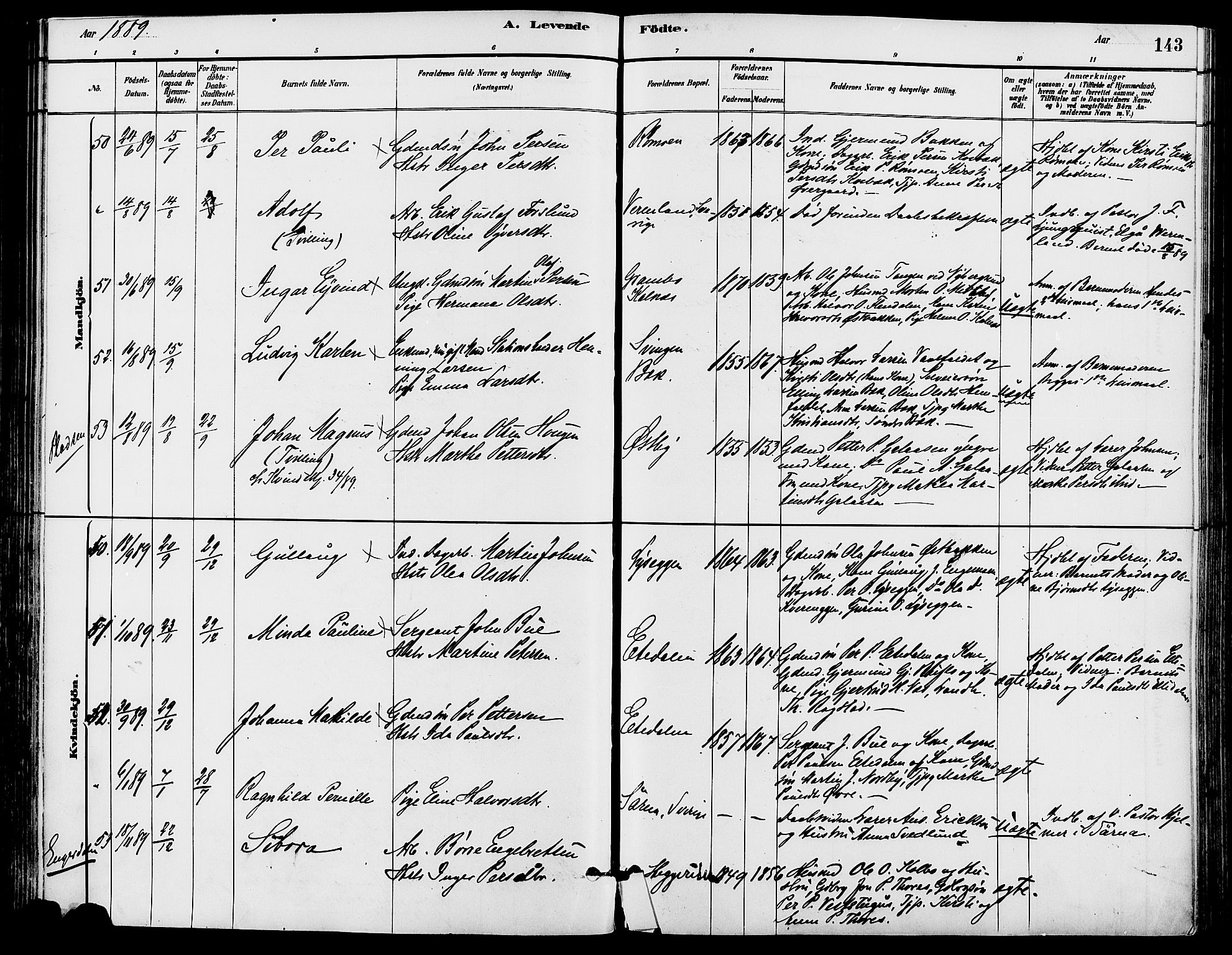 Trysil prestekontor, AV/SAH-PREST-046/H/Ha/Haa/L0008: Ministerialbok nr. 8, 1881-1897, s. 143