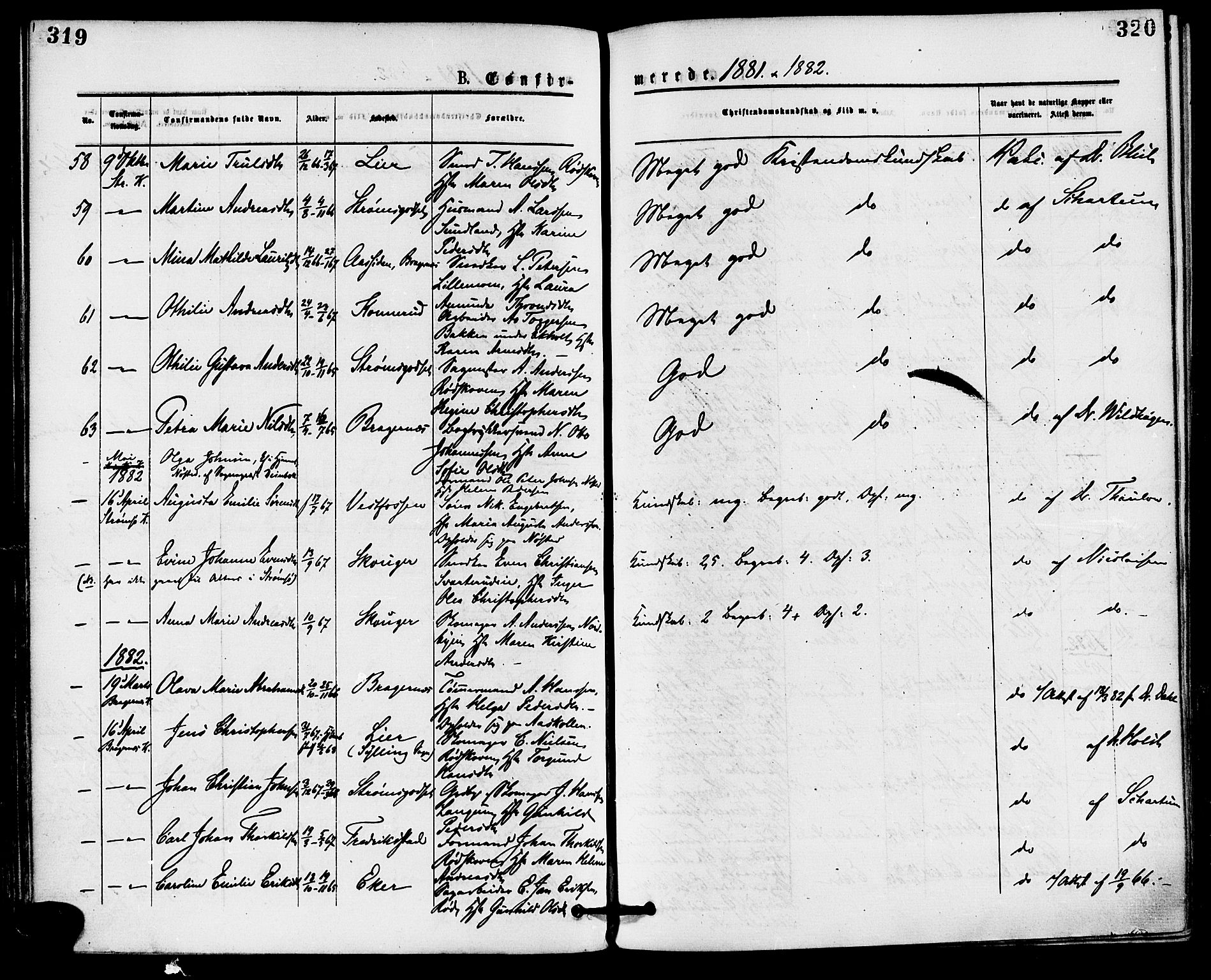 Skoger kirkebøker, AV/SAKO-A-59/F/Fa/L0005: Ministerialbok nr. I 5, 1873-1884, s. 319-320