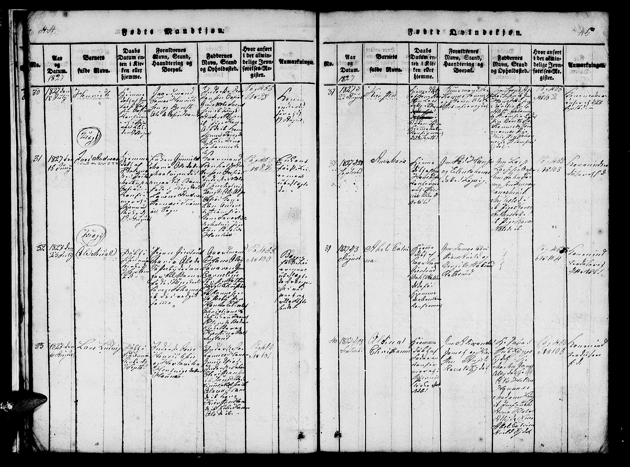 Skjervøy sokneprestkontor, AV/SATØ-S-1300/H/Ha/Hab/L0001klokker: Klokkerbok nr. 1, 1825-1838, s. 44-45