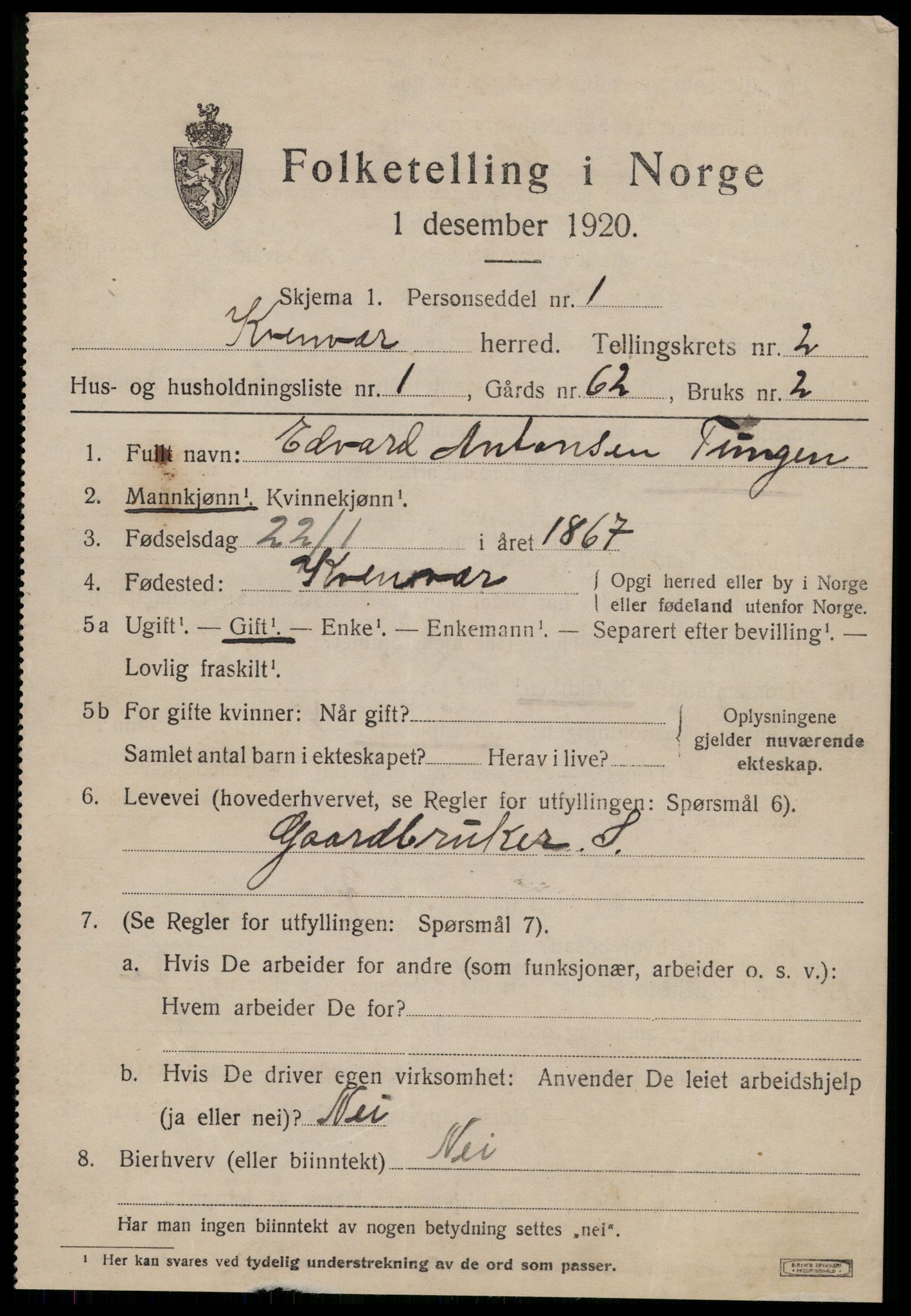 SAT, Folketelling 1920 for 1618 Kvenvær herred, 1920, s. 744