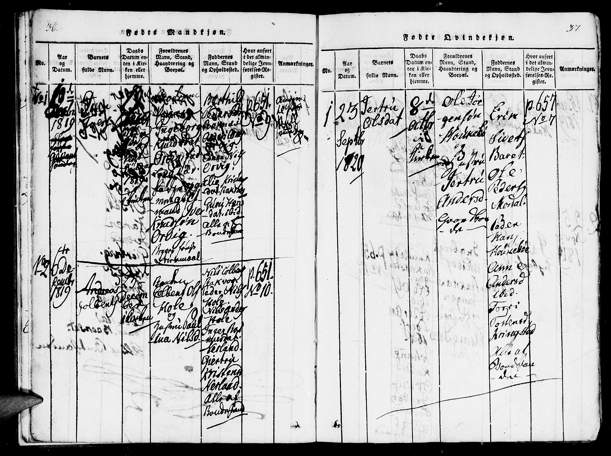 Ministerialprotokoller, klokkerbøker og fødselsregistre - Møre og Romsdal, AV/SAT-A-1454/560/L0718: Ministerialbok nr. 560A02, 1817-1844, s. 36-37