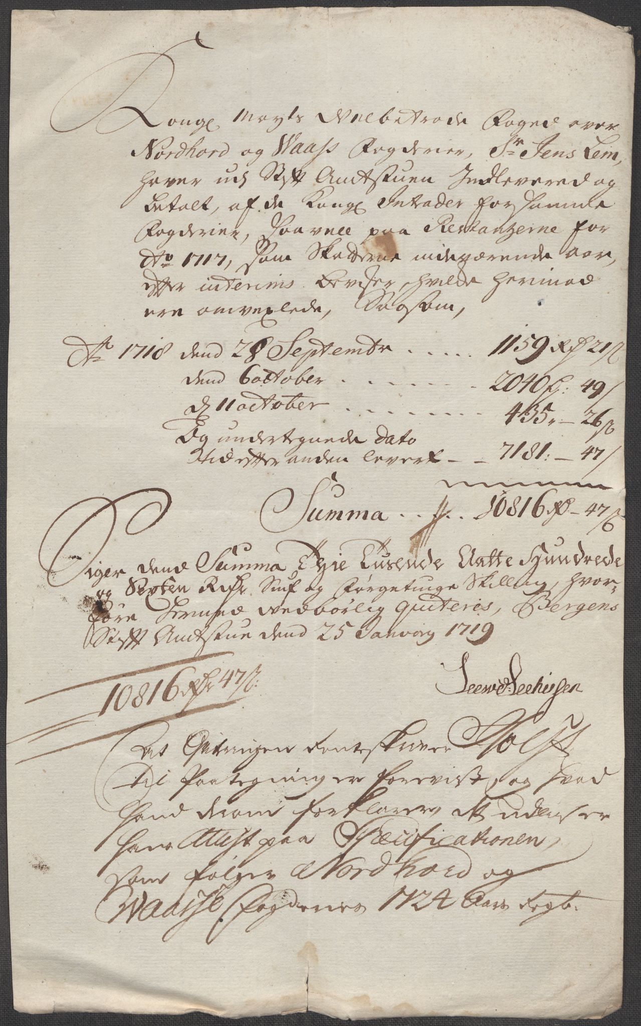 Rentekammeret inntil 1814, Reviderte regnskaper, Fogderegnskap, AV/RA-EA-4092/R51/L3202: Fogderegnskap Nordhordland og Voss, 1718, s. 180