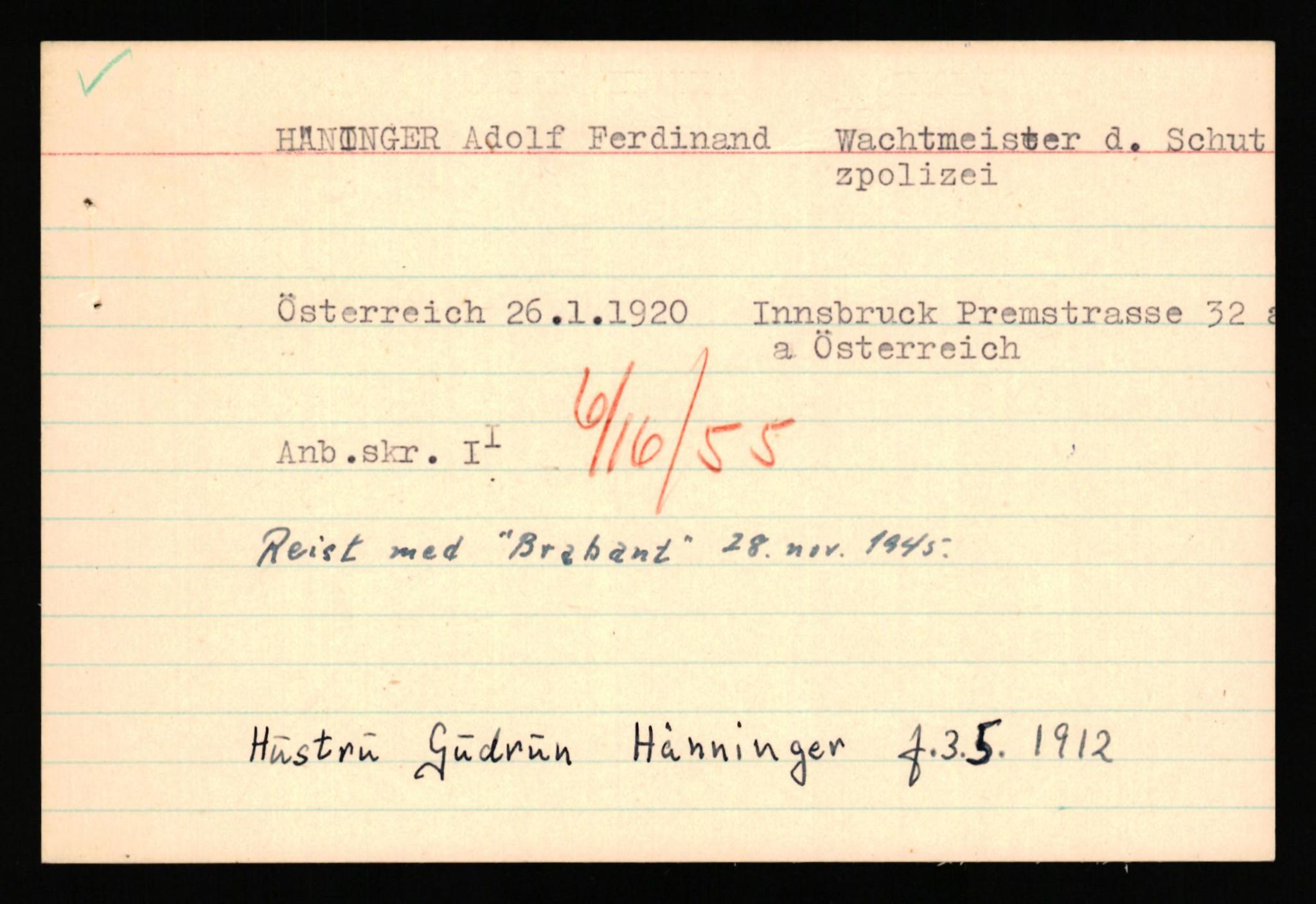 Forsvaret, Forsvarets overkommando II, AV/RA-RAFA-3915/D/Db/L0039: CI Questionaires. Tyske okkupasjonsstyrker i Norge. Østerrikere., 1945-1946, s. 94