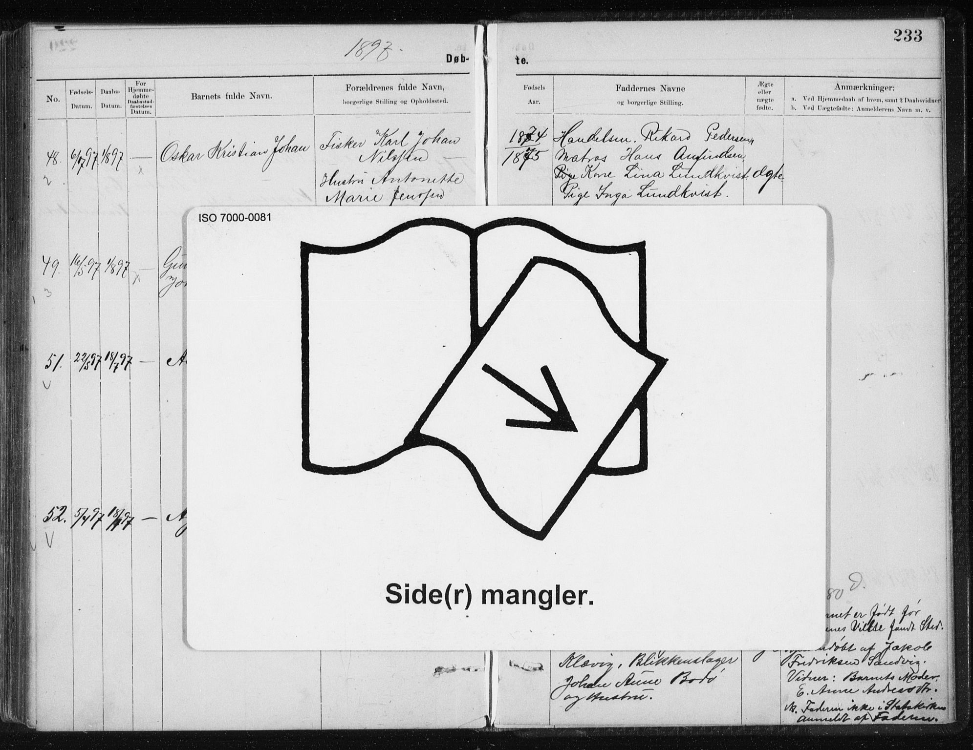 Ministerialprotokoller, klokkerbøker og fødselsregistre - Nordland, AV/SAT-A-1459/801/L0032: Klokkerbok nr. 801C07, 1889-1897, s. 233