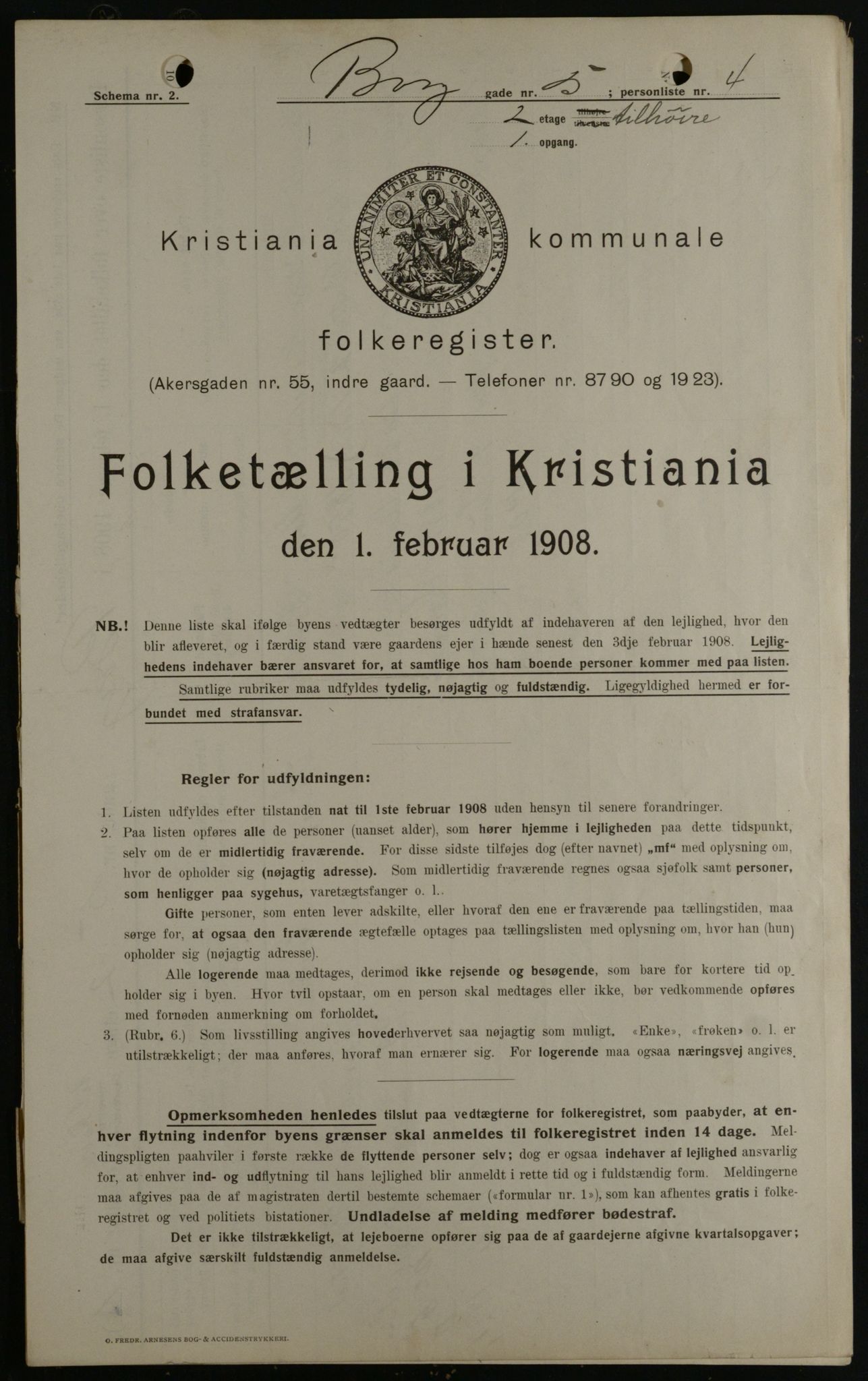 OBA, Kommunal folketelling 1.2.1908 for Kristiania kjøpstad, 1908, s. 7526