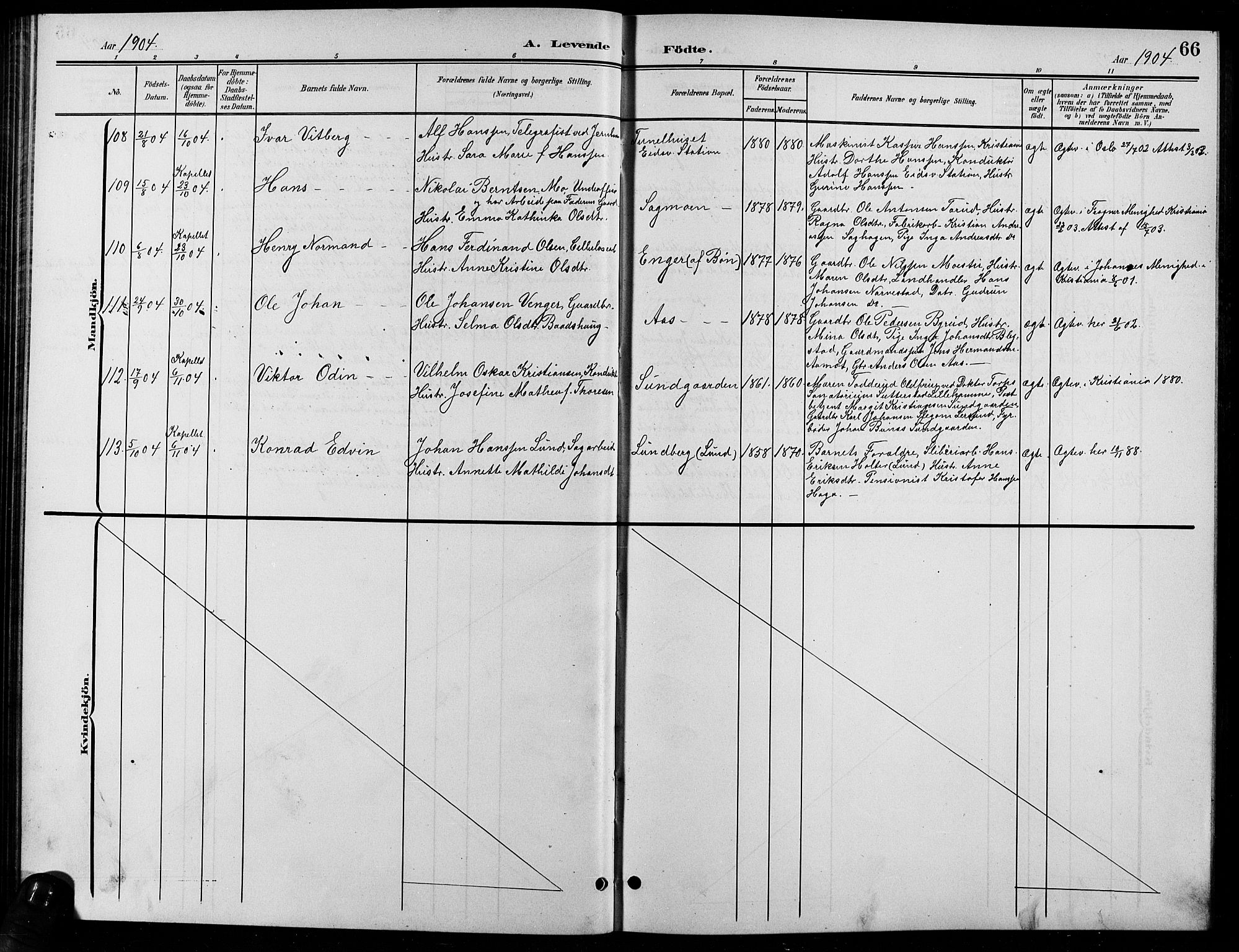 Eidsvoll prestekontor Kirkebøker, AV/SAO-A-10888/G/Ga/L0007: Klokkerbok nr. I 7, 1901-1909, s. 66