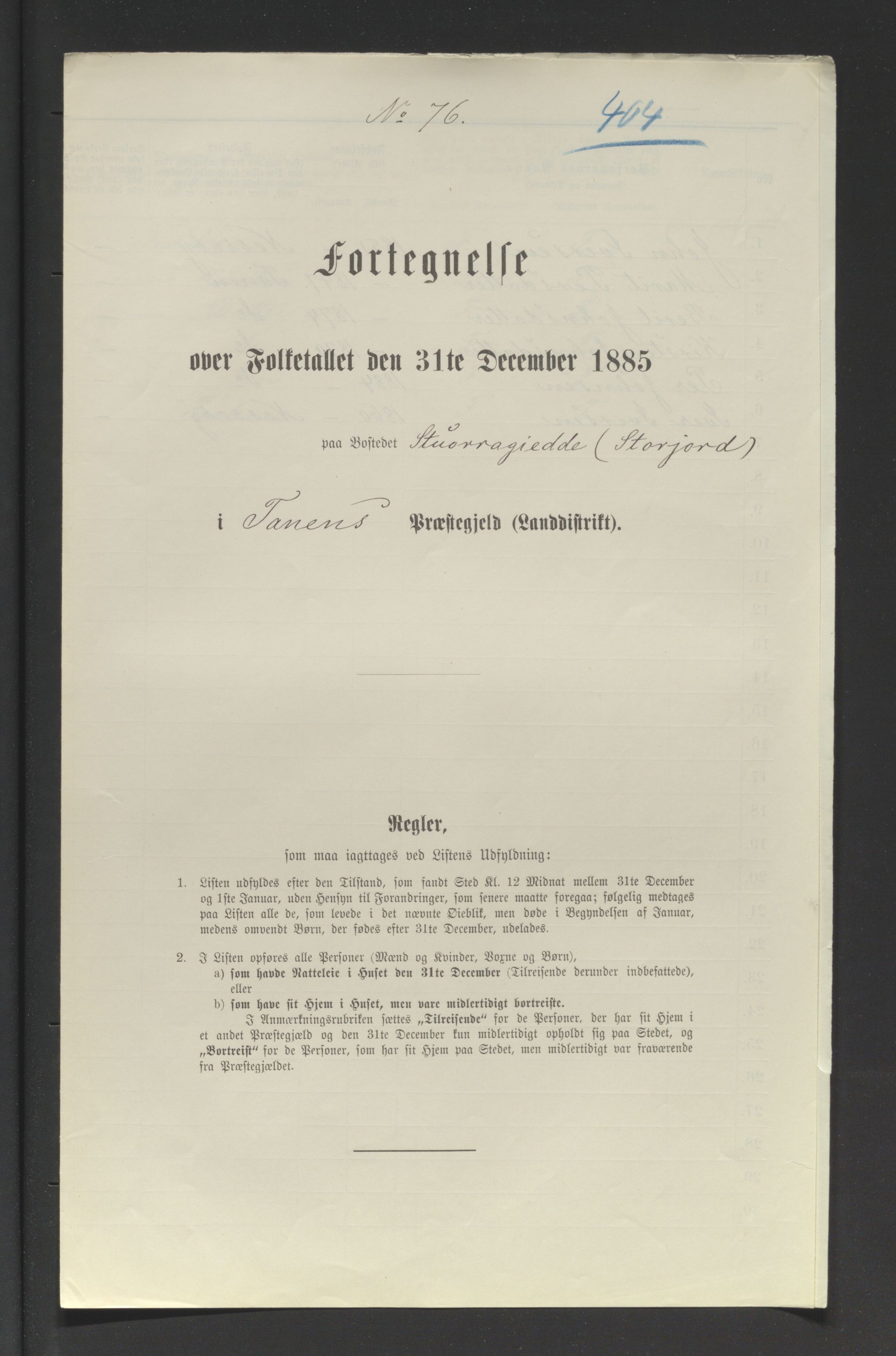 SATØ, Folketelling 1885 for 2025 Tana herred, 1885, s. 404a
