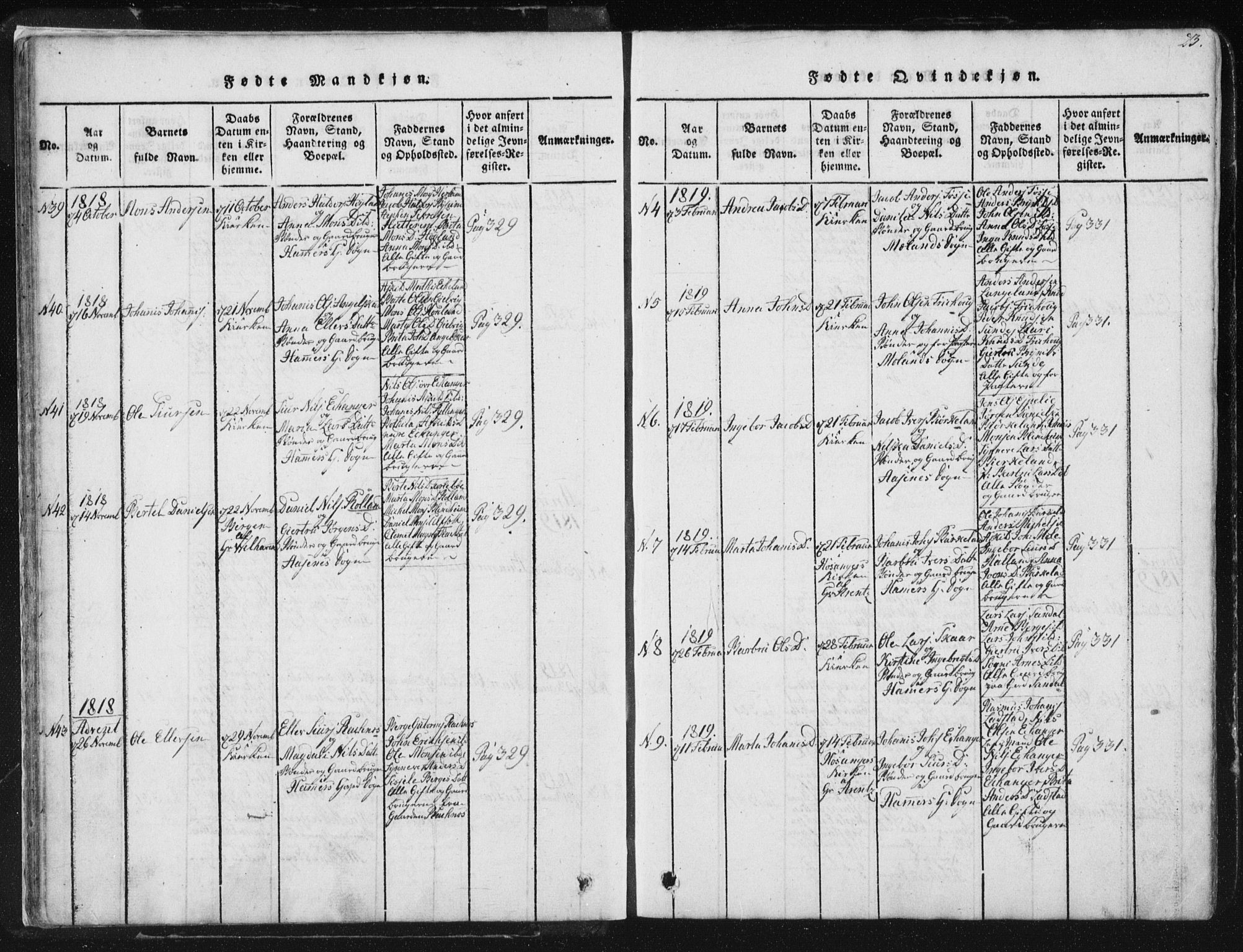 Hamre sokneprestembete, AV/SAB-A-75501/H/Ha/Haa/Haaa/L0010: Ministerialbok nr. A 10, 1816-1826, s. 23