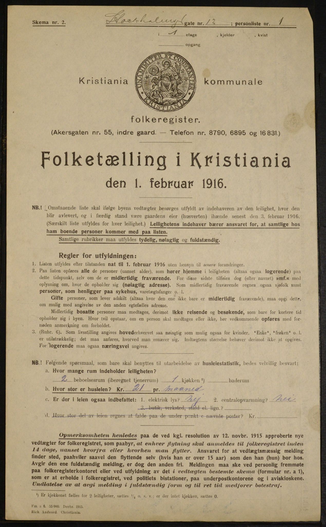 OBA, Kommunal folketelling 1.2.1916 for Kristiania, 1916, s. 105390