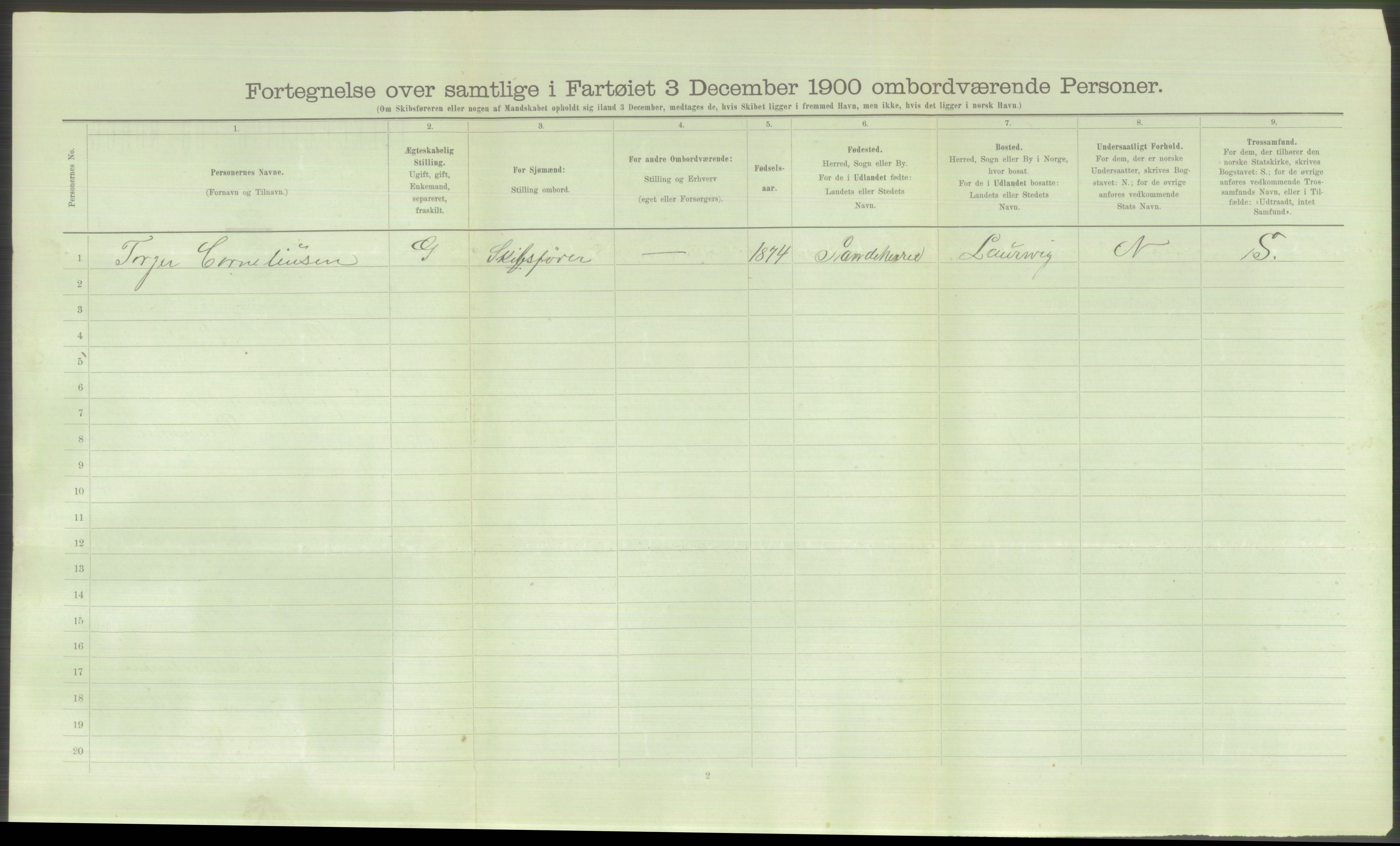 RA, Folketelling 1900 - skipslister med personlister for skip i norske havner, utenlandske havner og til havs, 1900, s. 384